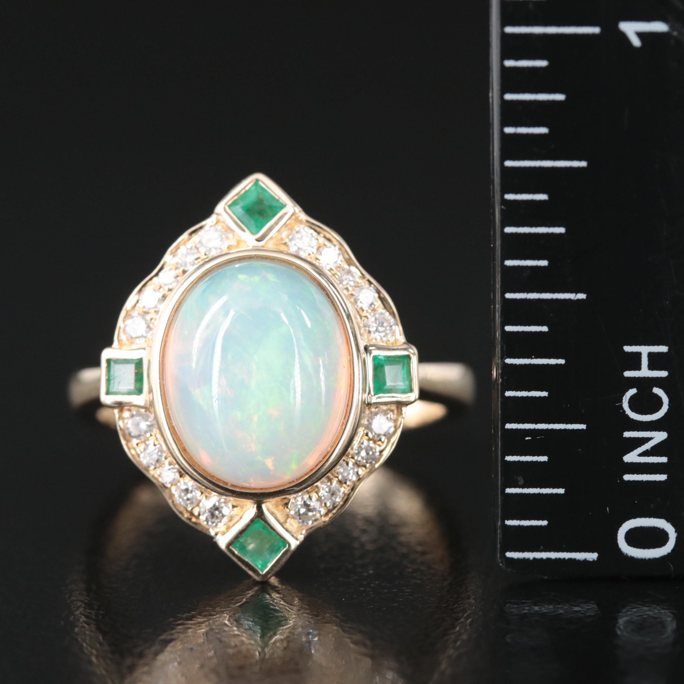 10K Opal, Diamond and Emerald Ring