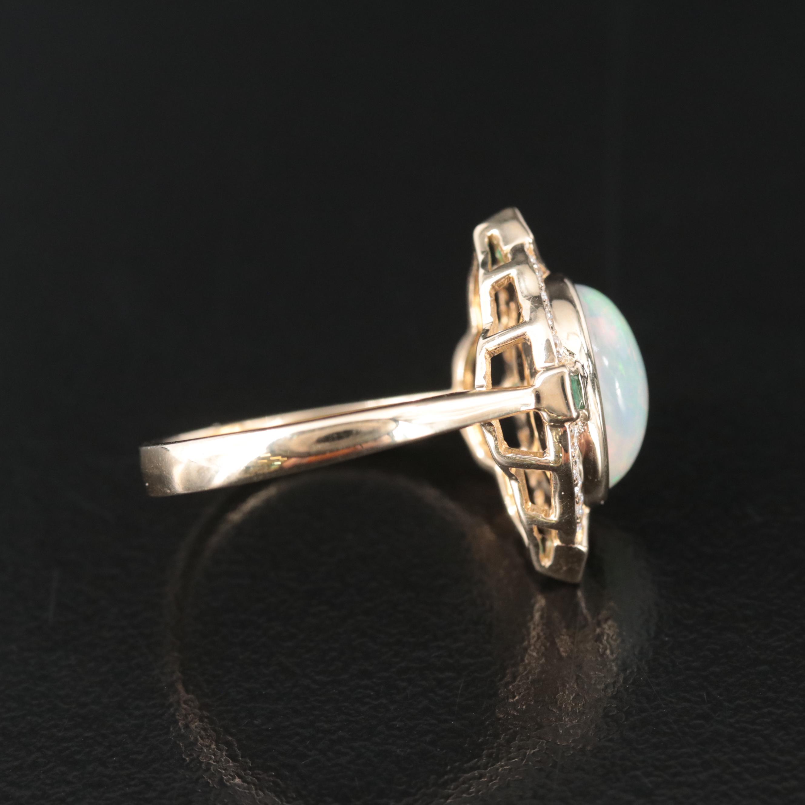 10K Opal, Diamond and Emerald Ring