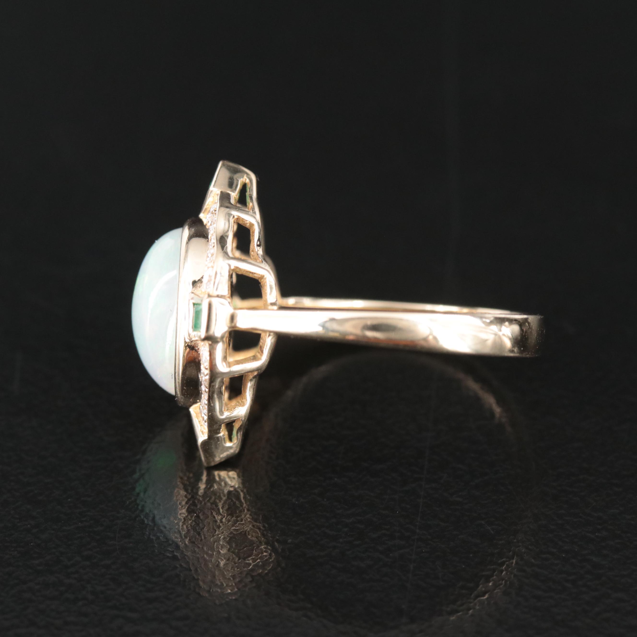 10K Opal, Diamond and Emerald Ring