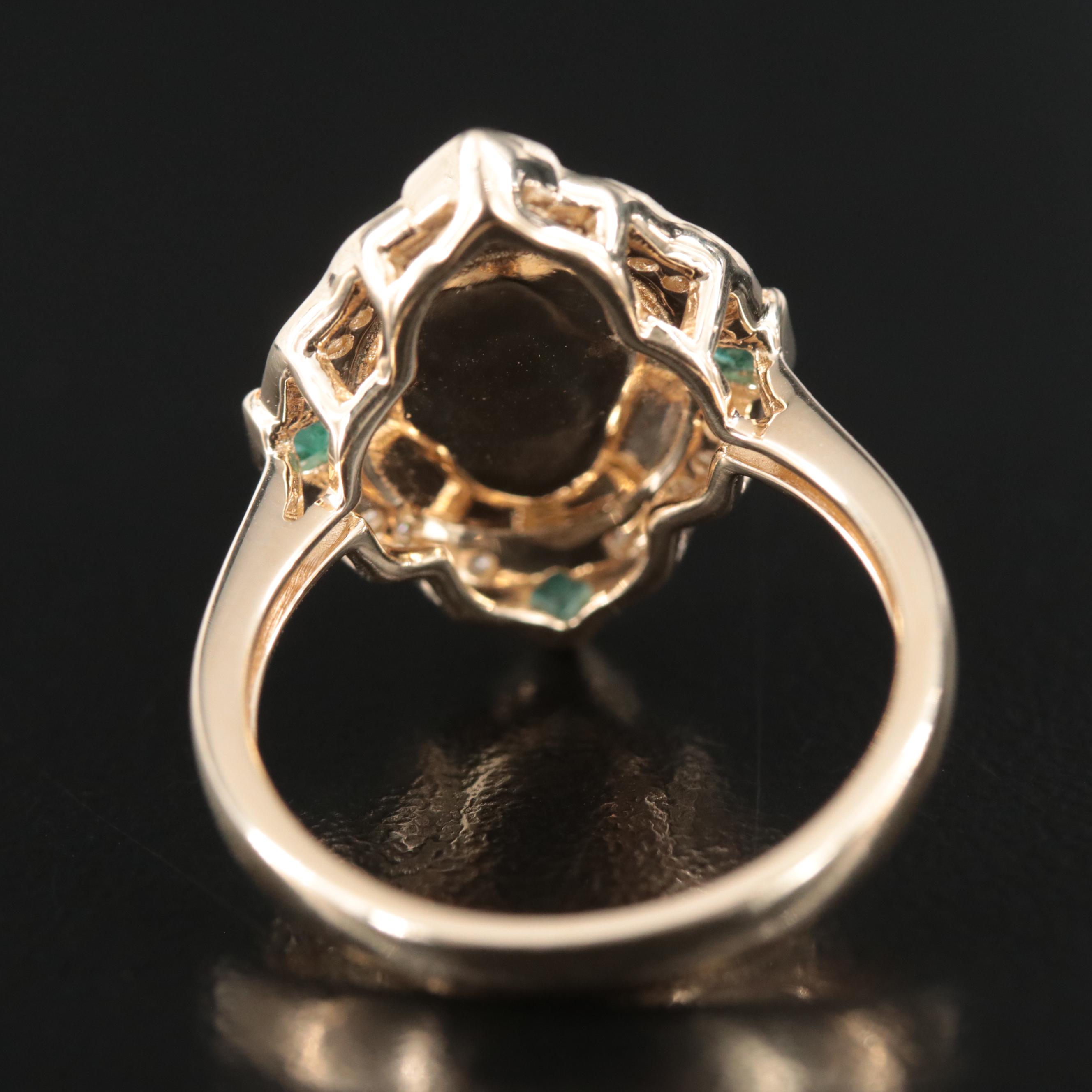 10K Opal, Diamond and Emerald Ring