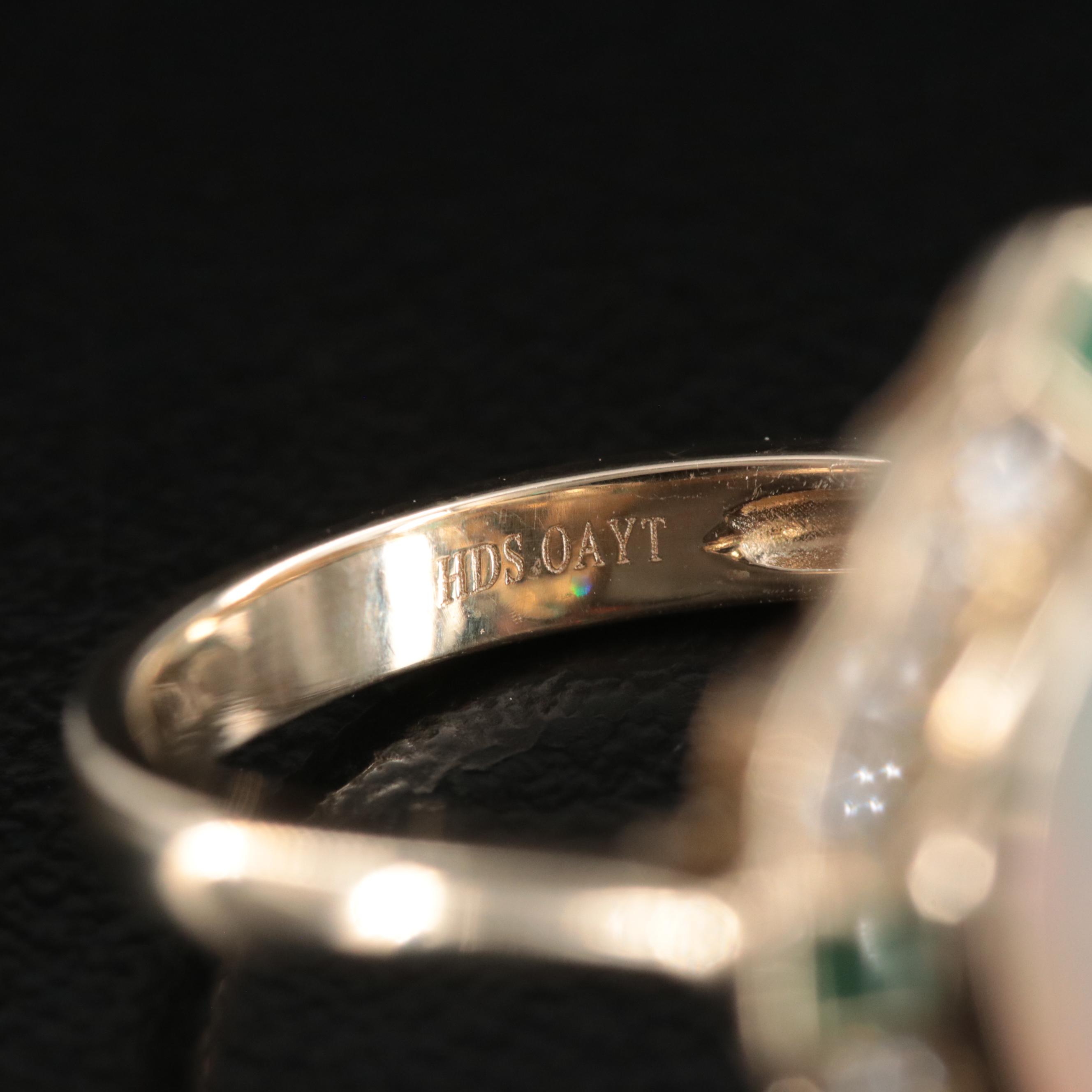 10K Opal, Diamond and Emerald Ring