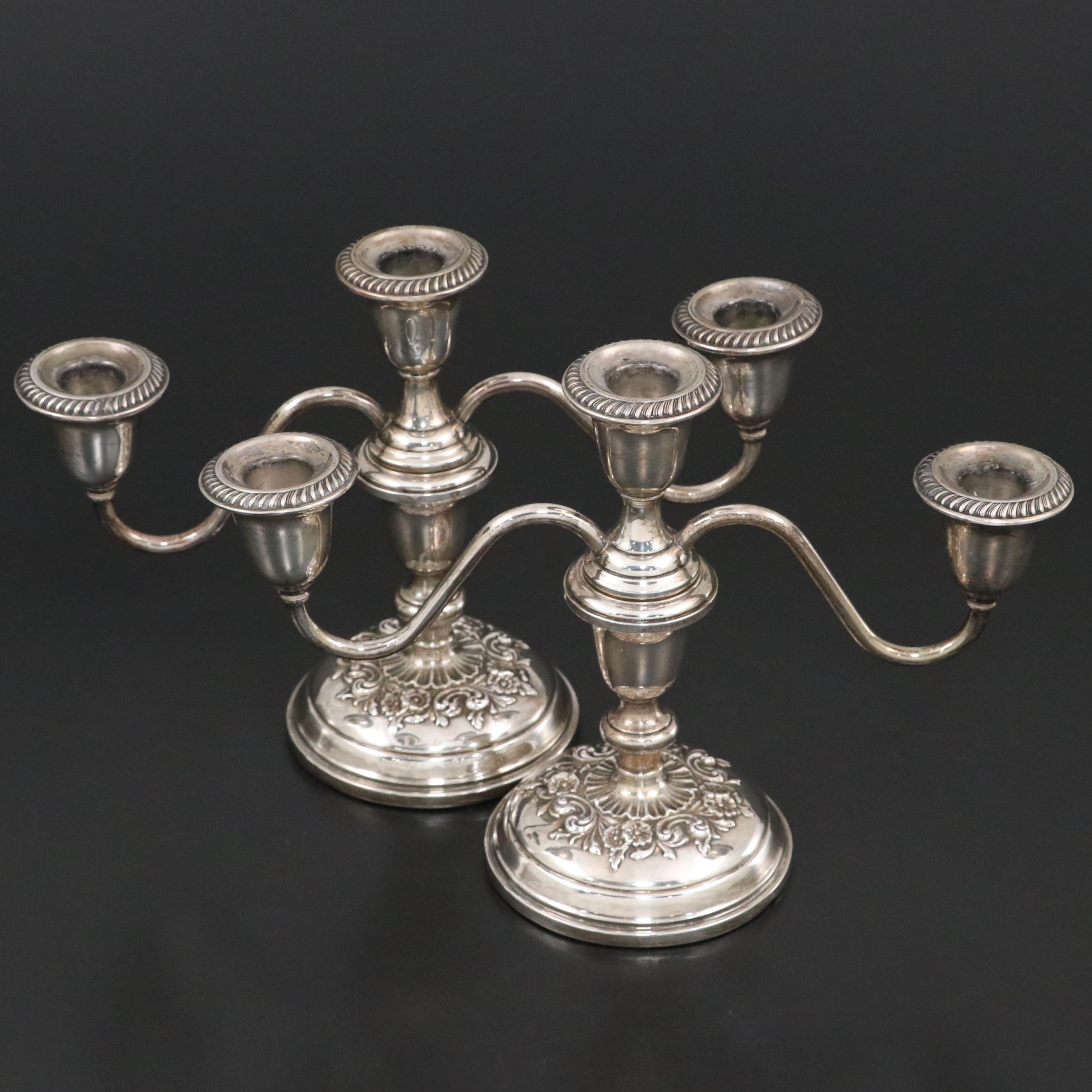 Gorham Weighted Sterling "Buttercup" Three Arm Candelabra, Mid-20th Century