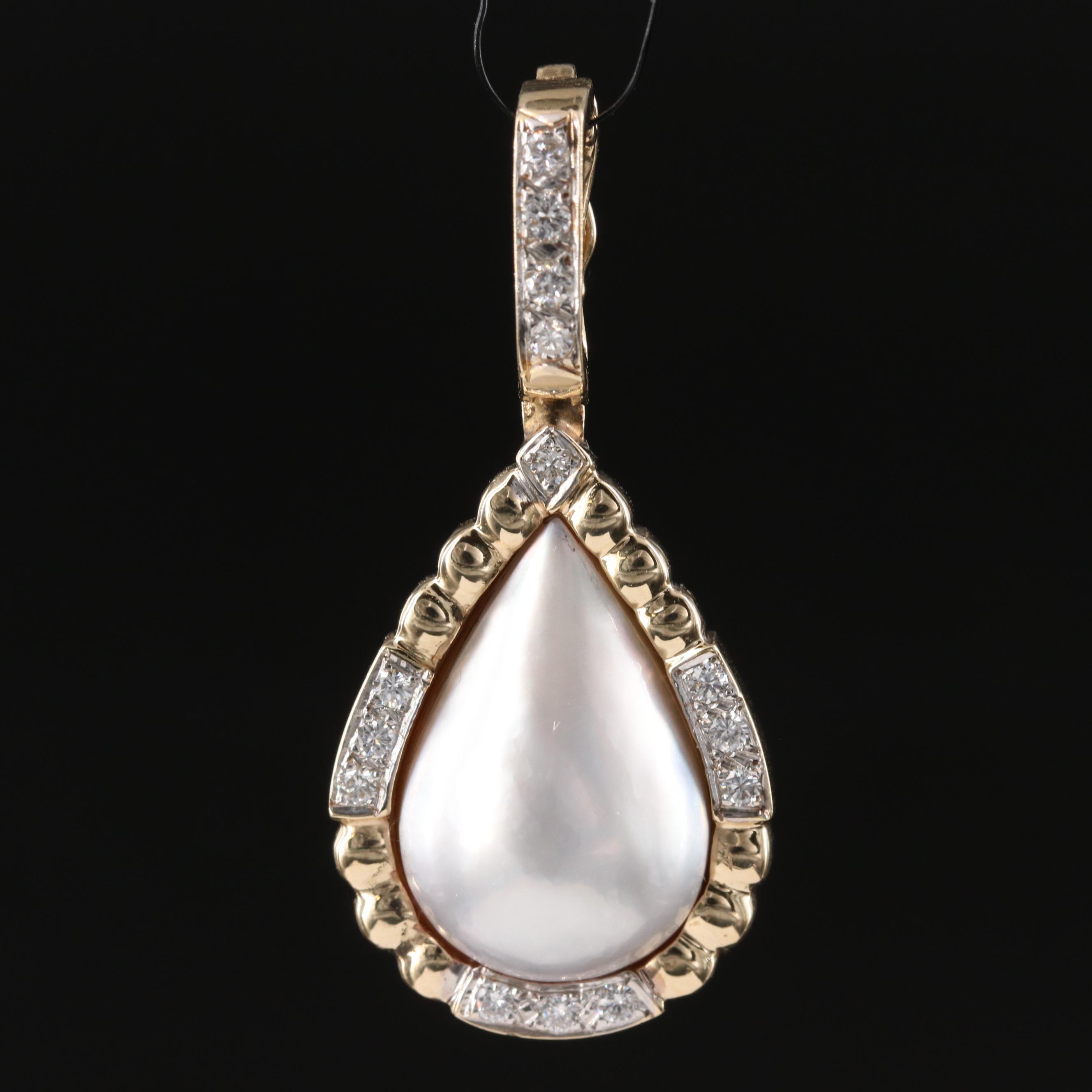 14K Mabé Pearl and Diamond Drop Enhancer Pendant