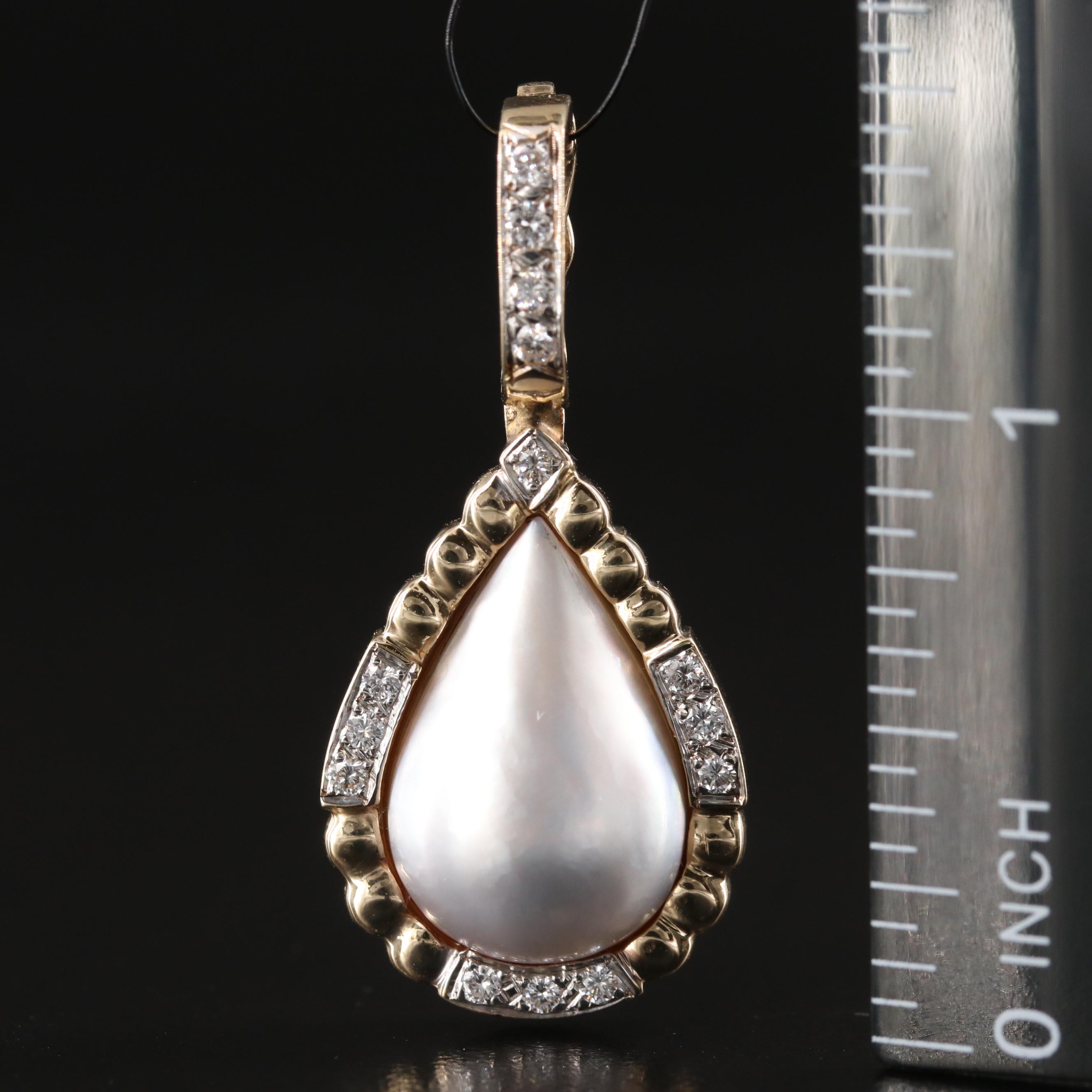 14K Mabé Pearl and Diamond Drop Enhancer Pendant