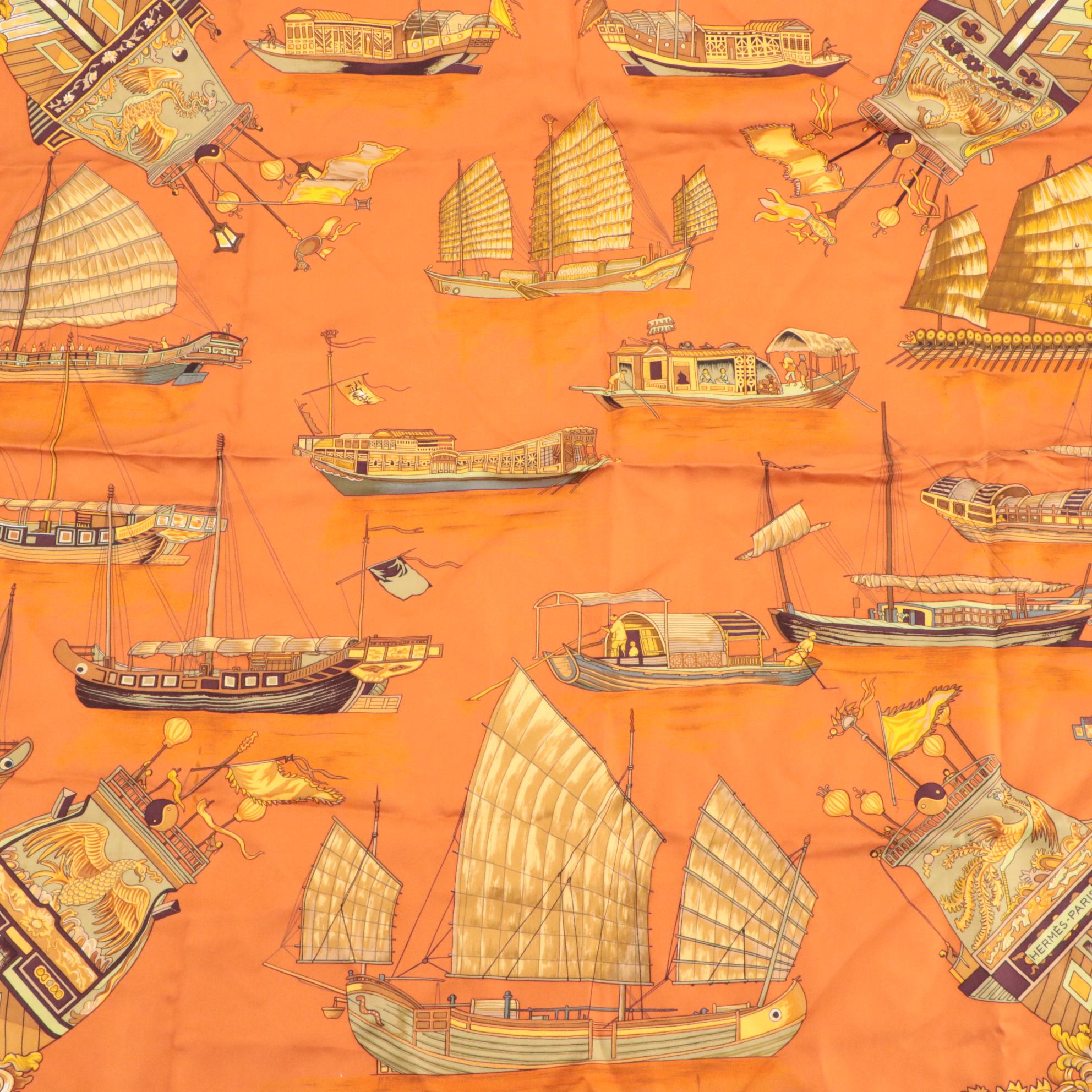 Hermès "Junques et Sampans" Silk Twill Scarf 90