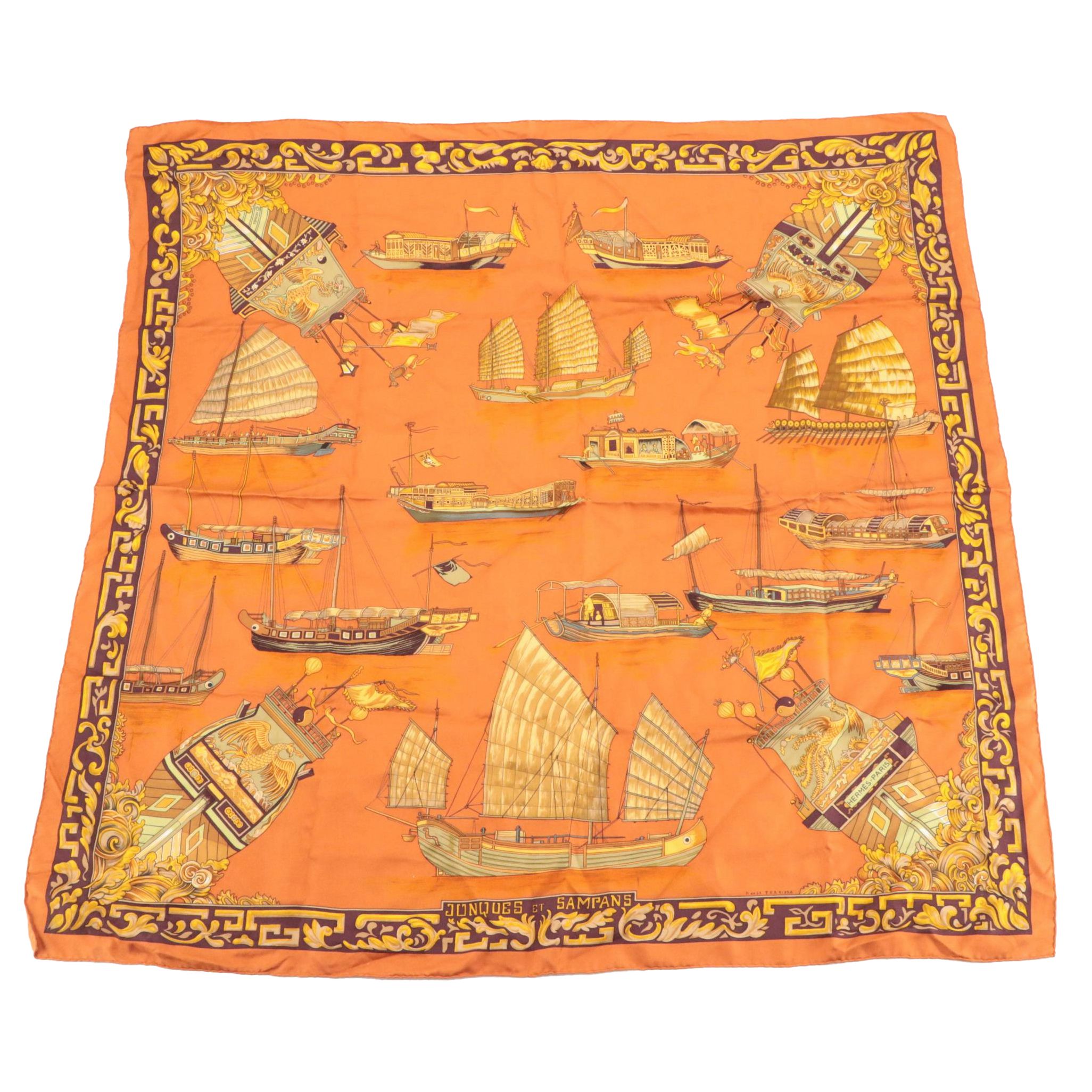 Hermès "Junques et Sampans" Silk Twill Scarf 90