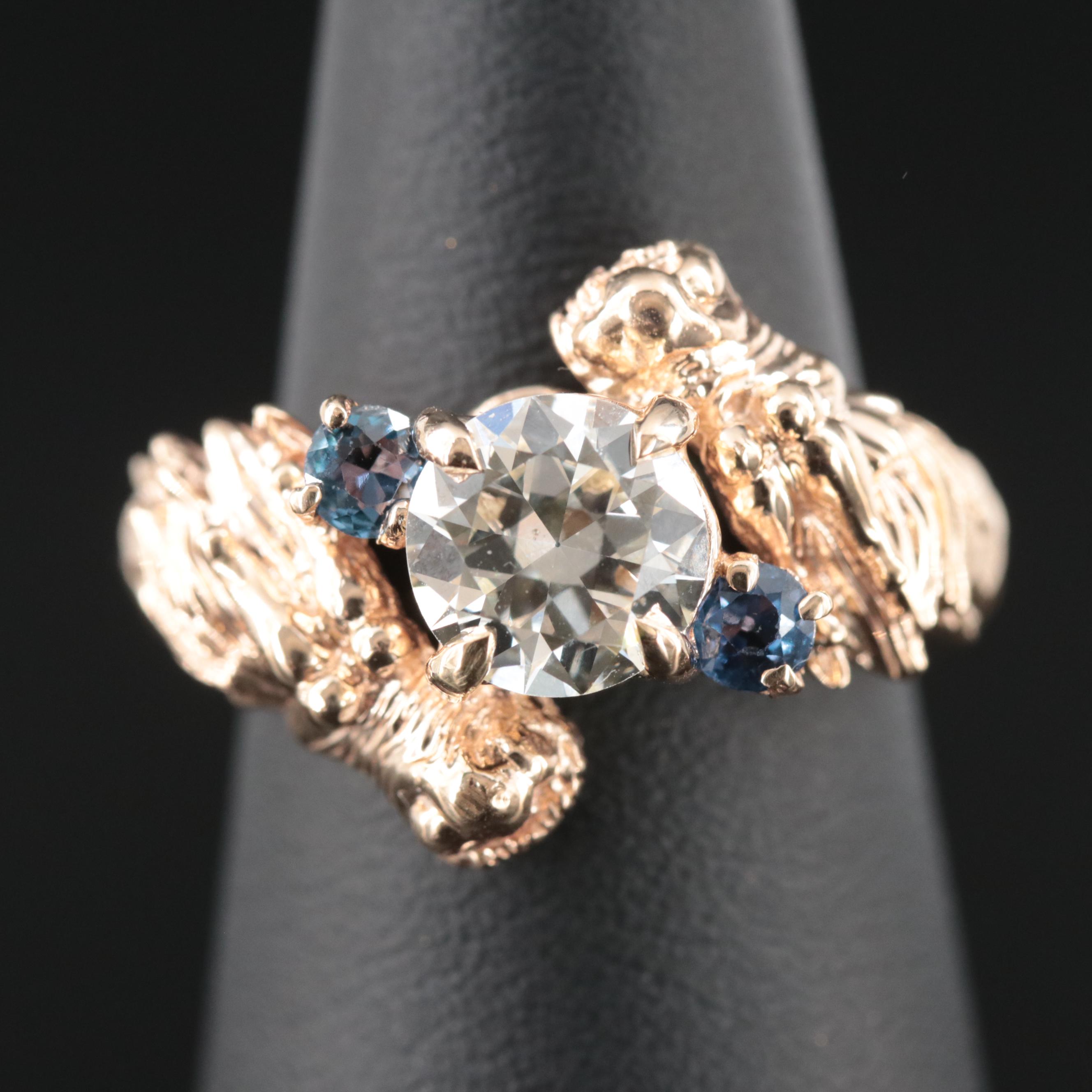 14K 1.40 CT Diamond and Sapphire Dragon Bypass Ring