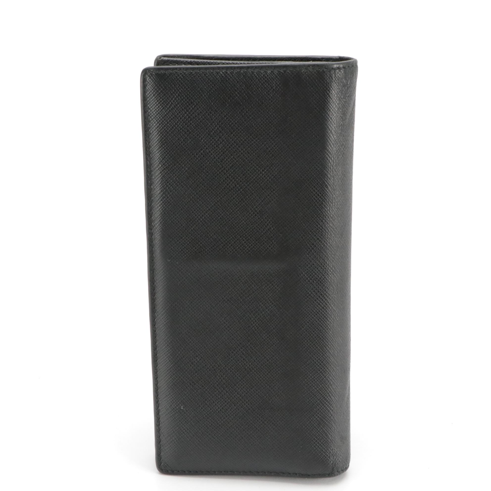 Prada Continental Wallet in Black Saffiano Leather with Box