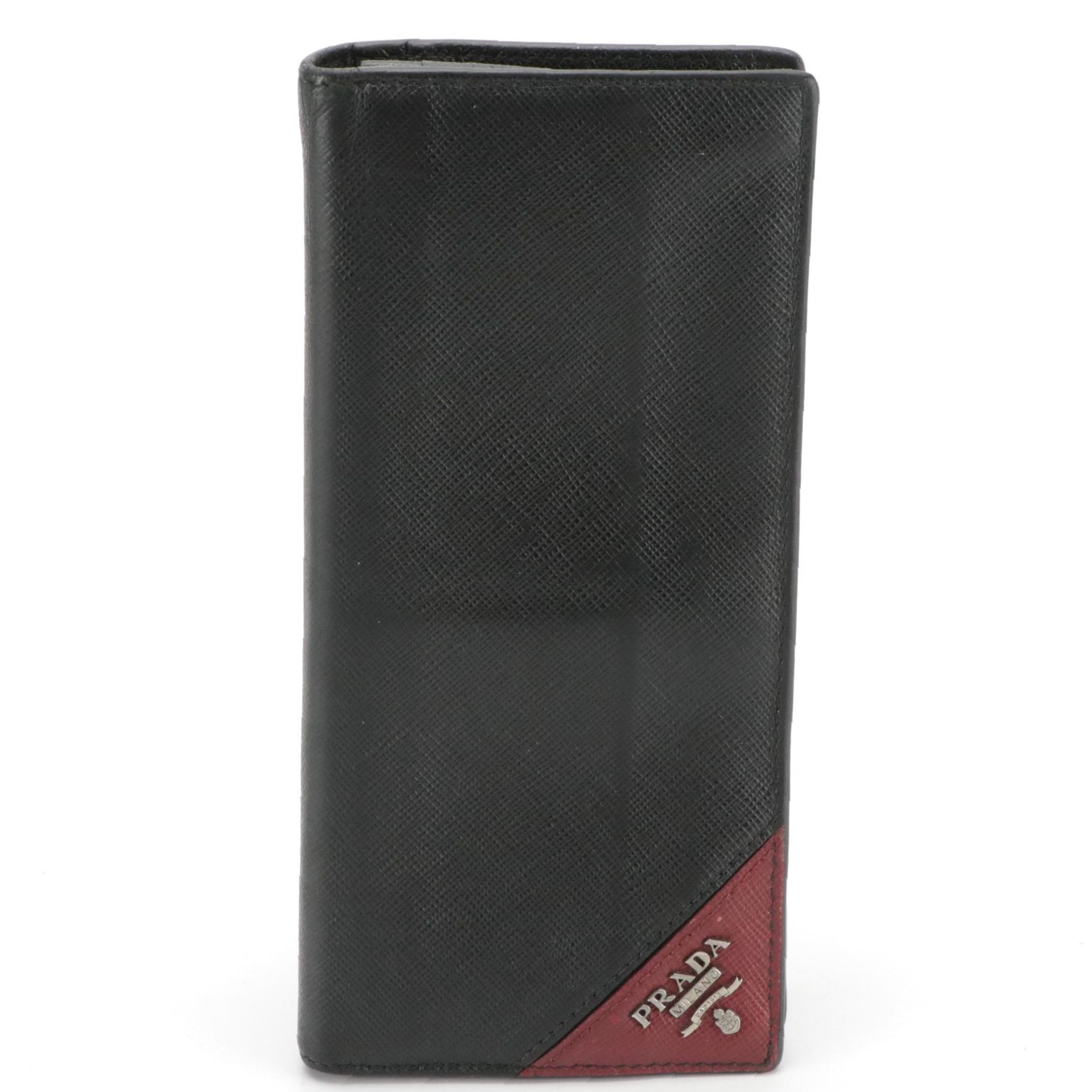 Prada Continental Wallet in Black Saffiano Leather with Box