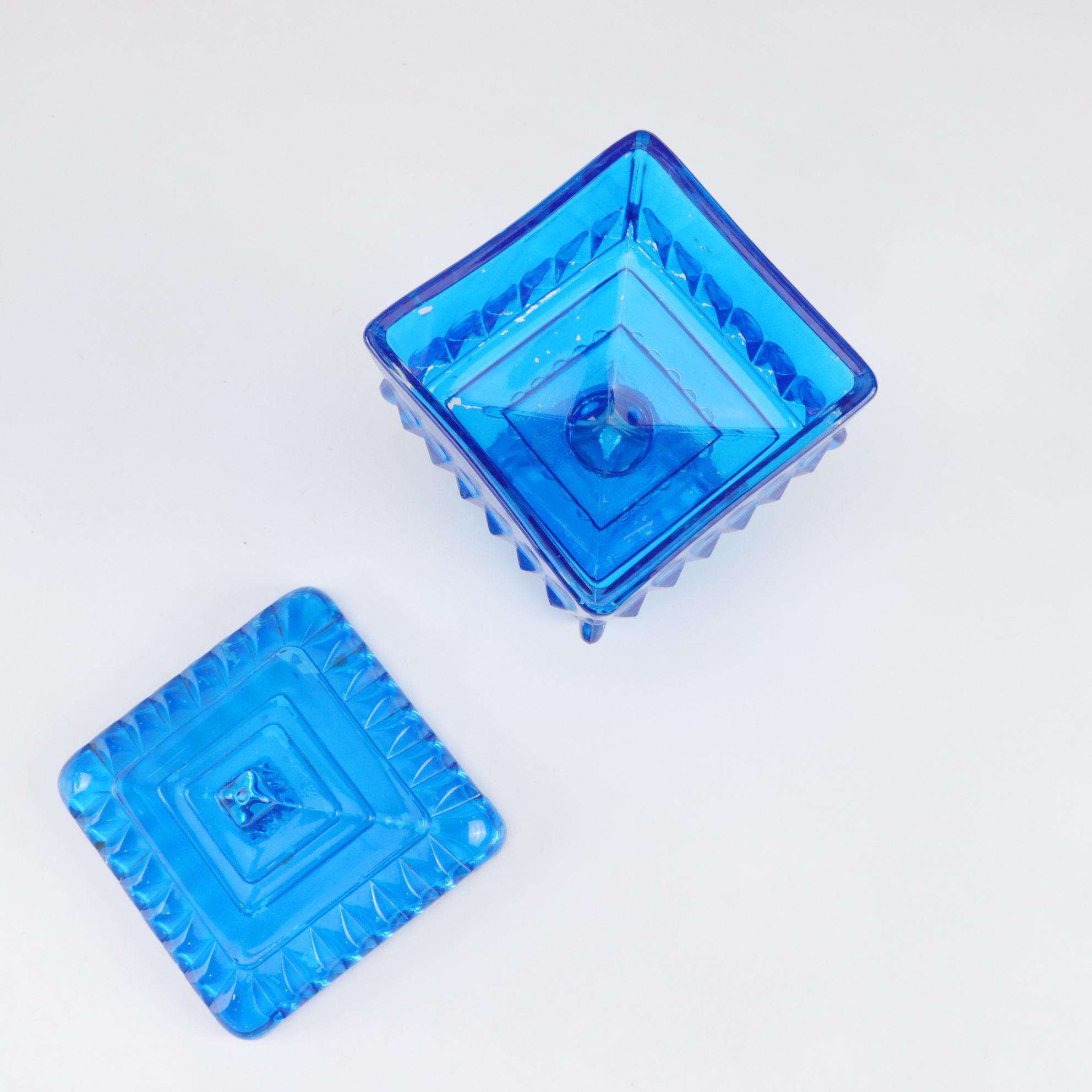 Leo Ward Bluebird Figurine, L.E. Smith Pedestal Bowl, and Jeannette Candy Jar