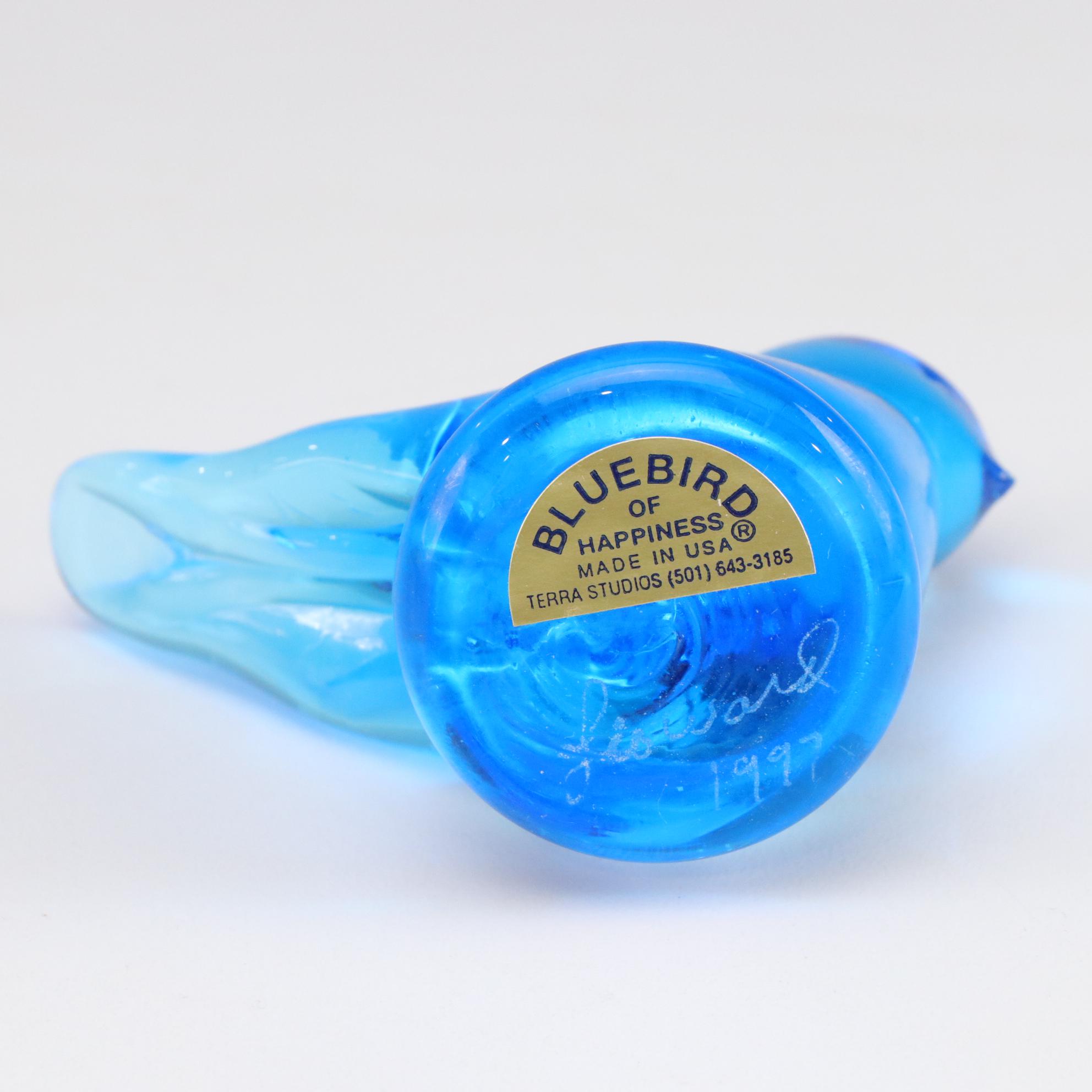 Leo Ward Bluebird Figurine, L.E. Smith Pedestal Bowl, and Jeannette Candy Jar