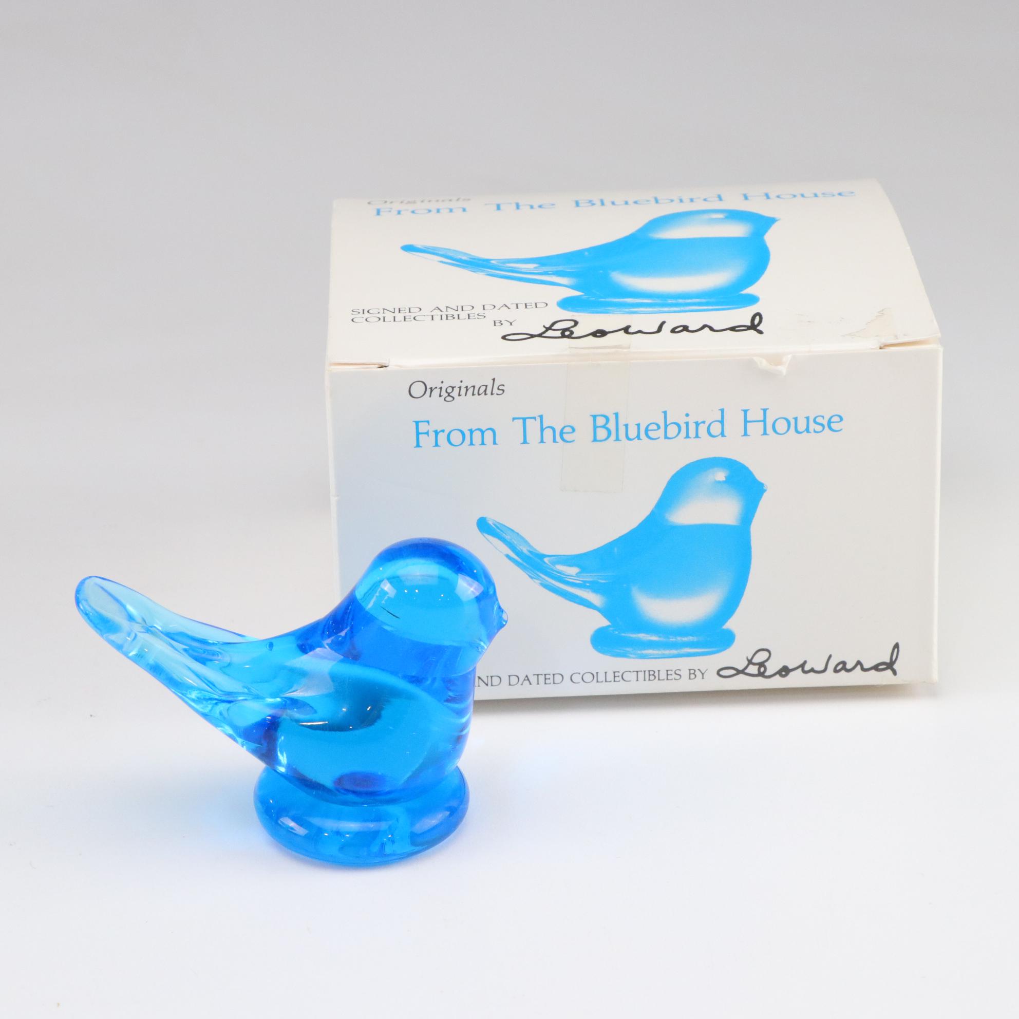 Leo Ward Bluebird Figurine, L.E. Smith Pedestal Bowl, and Jeannette Candy Jar