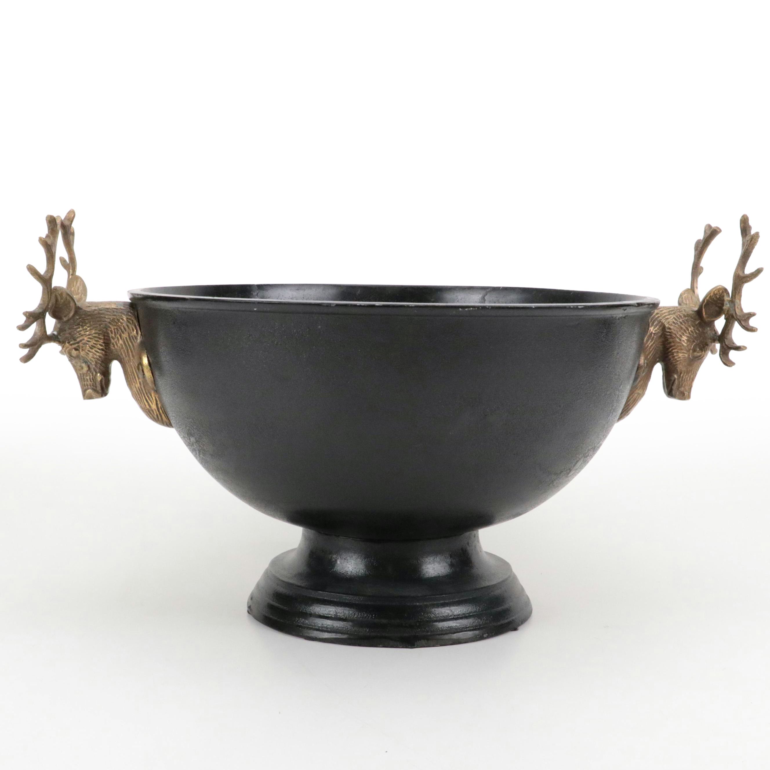 Brass Stag Head Handled Footed Metal Bowl