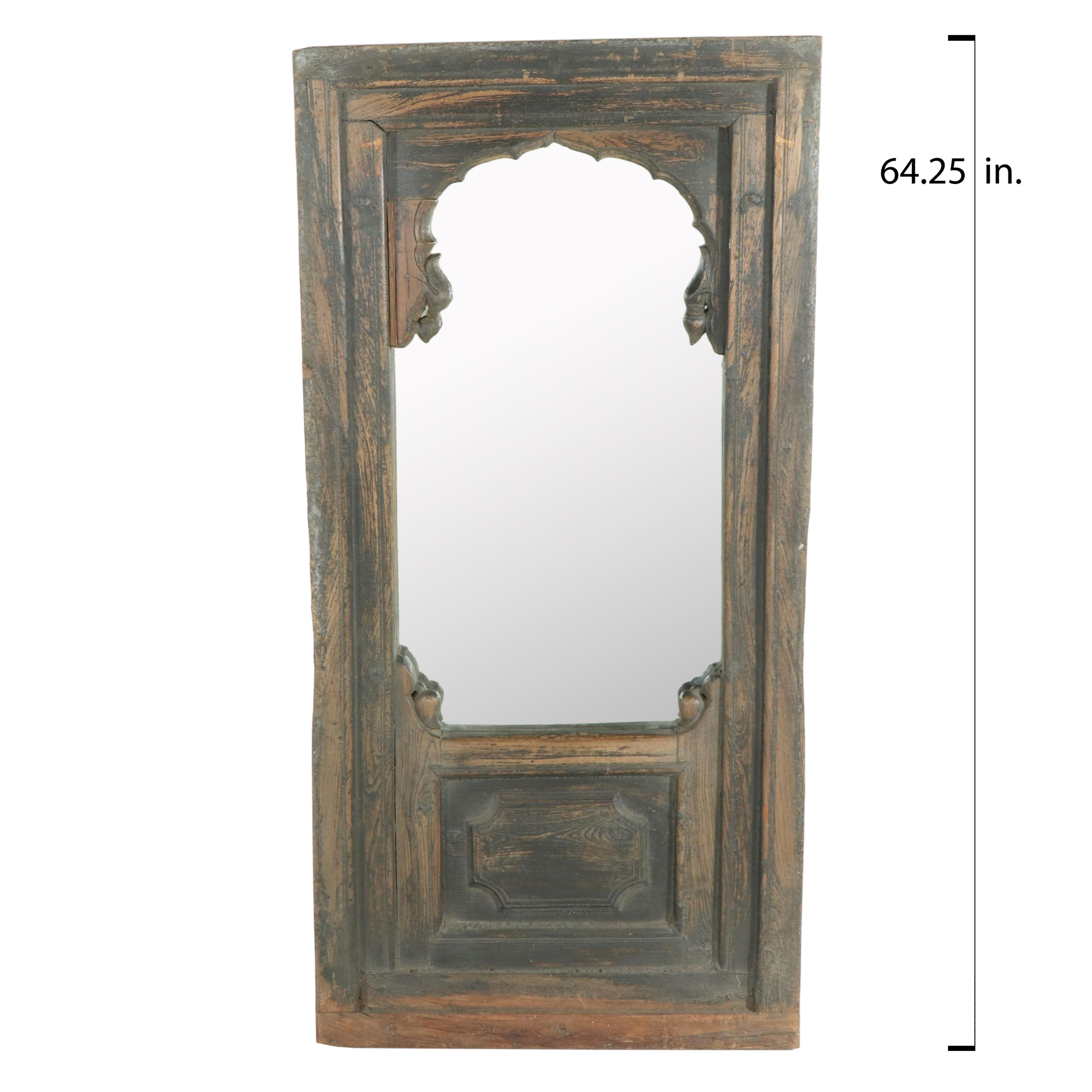 Architectural Salvaged Indian  Painted Wood Mirror