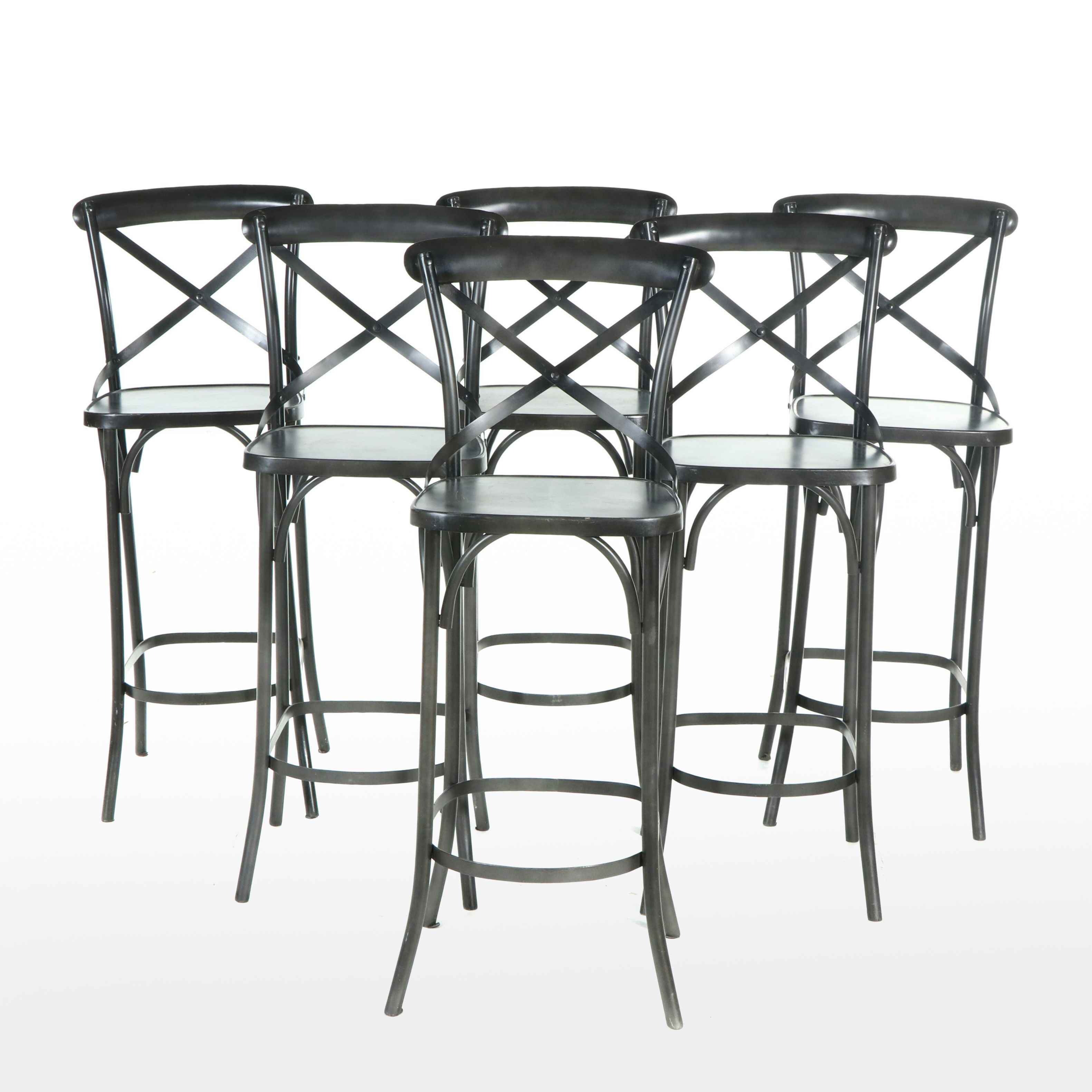 Set of Six French Art Nouveau Bistro Style Bentwood Stools