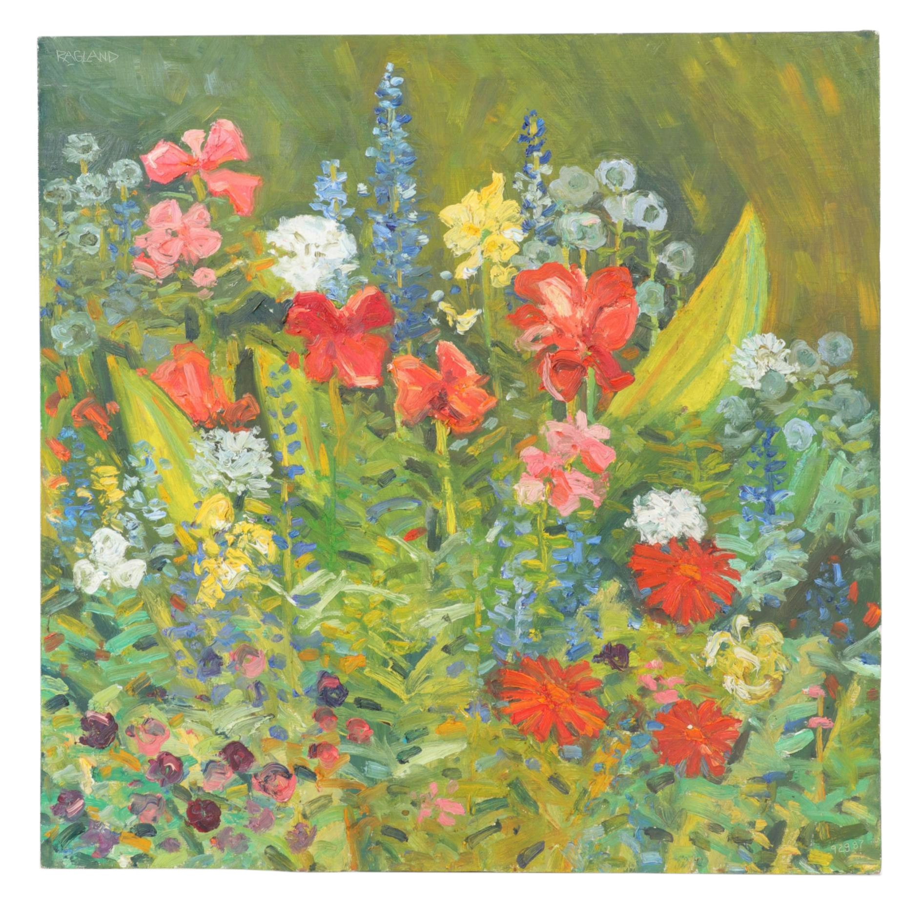 Bob Ragland Plein Air Landscape Oil Painting of Wildflowers, 1987