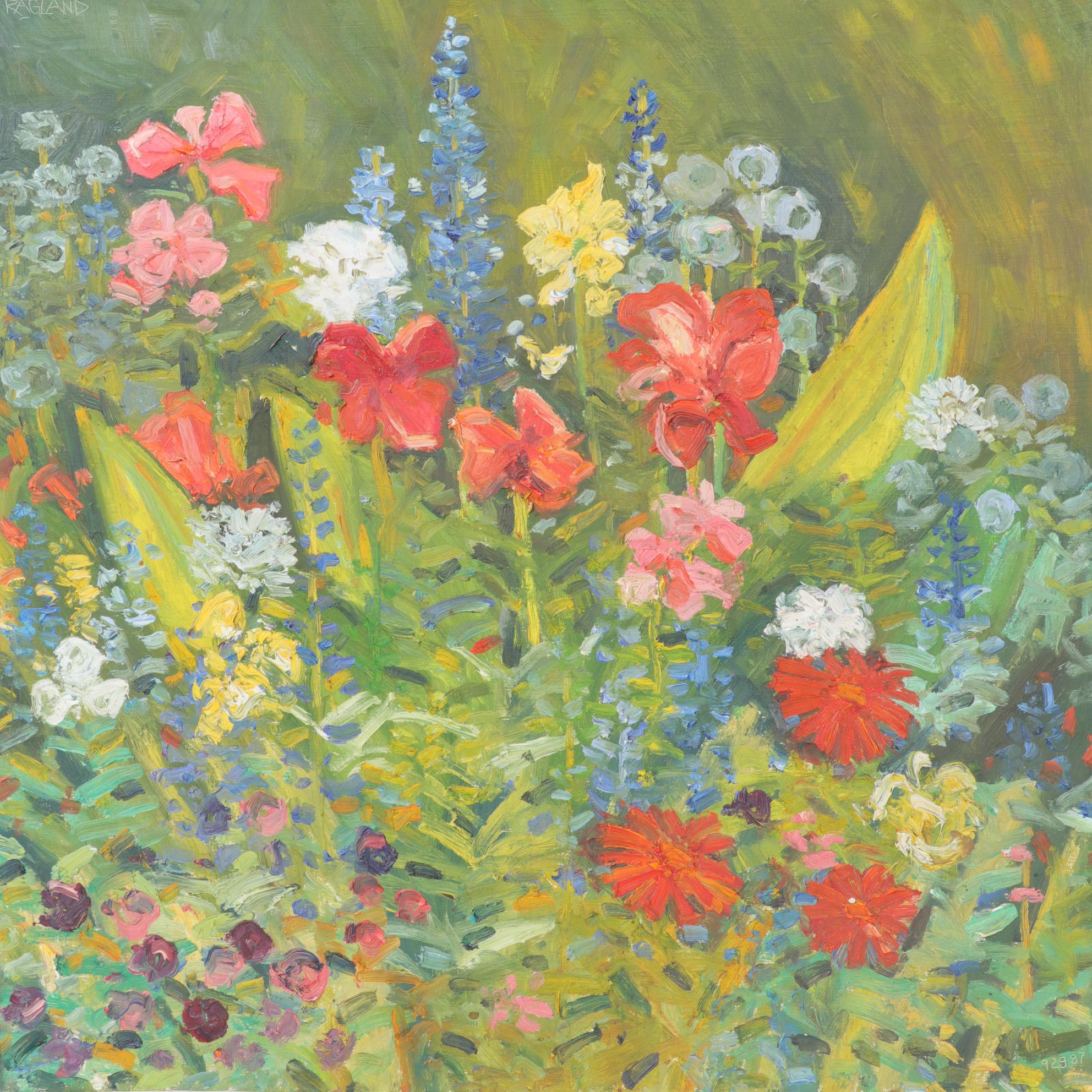 Bob Ragland Plein Air Landscape Oil Painting of Wildflowers, 1987