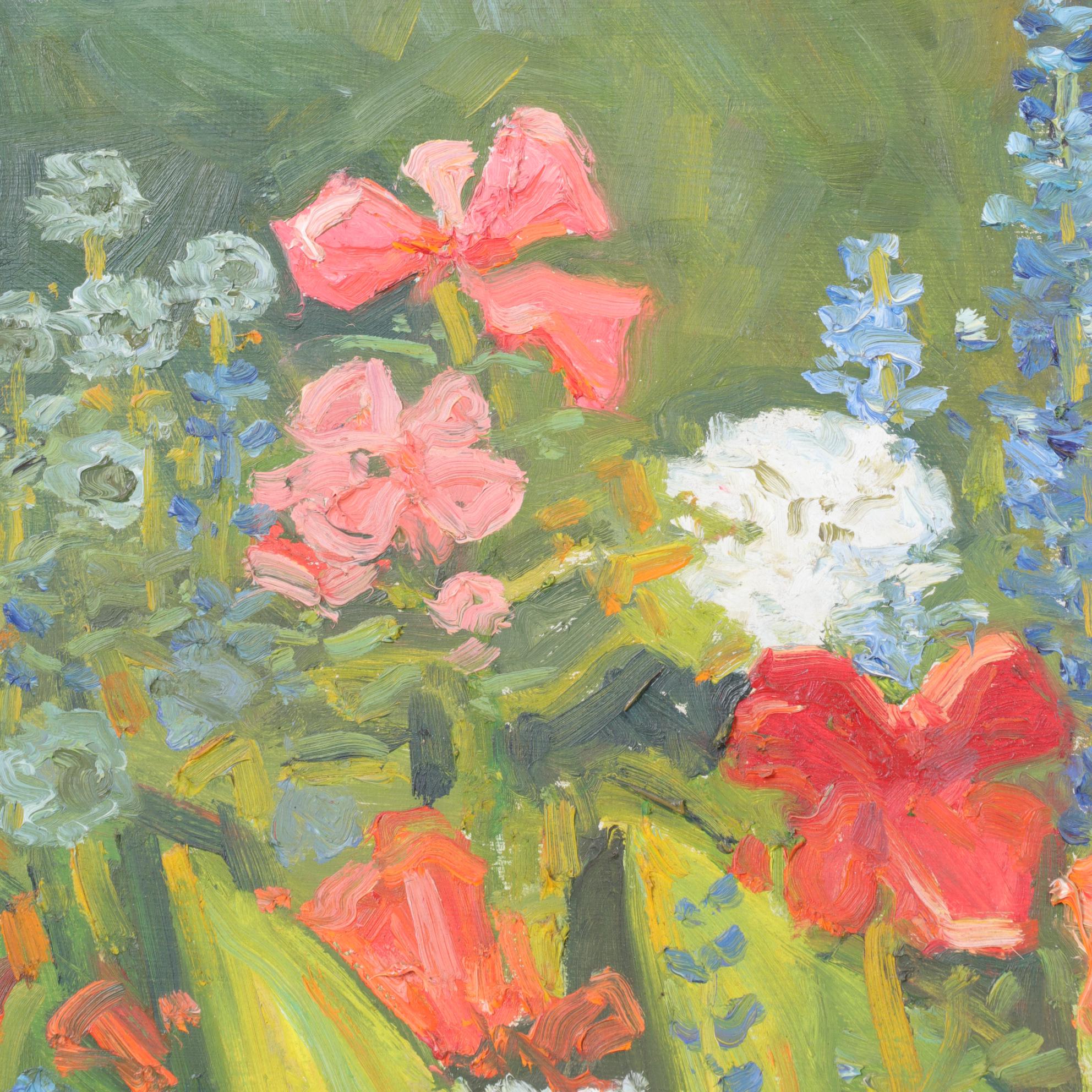 Bob Ragland Plein Air Landscape Oil Painting of Wildflowers, 1987