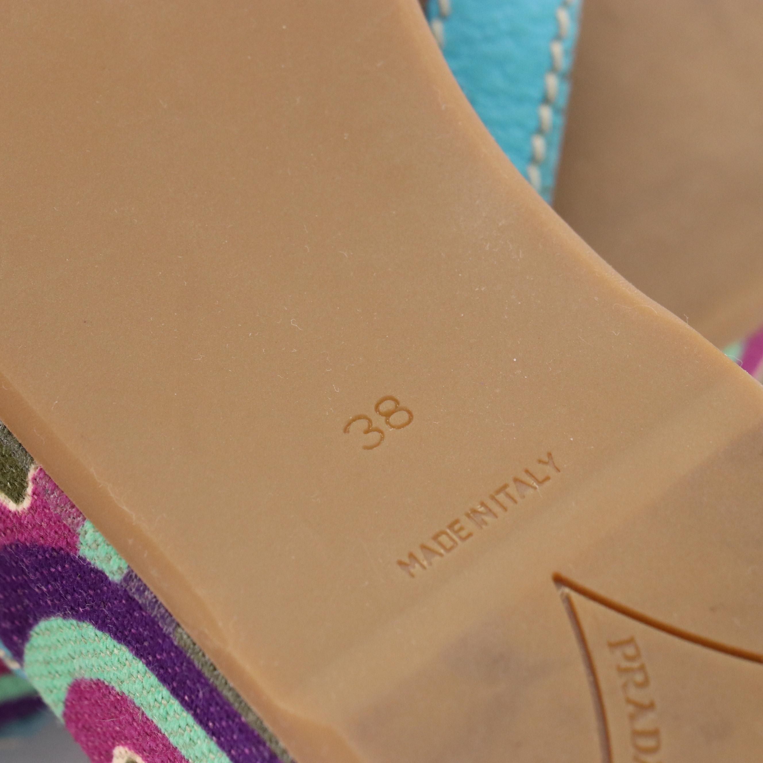 Prada Studded Platform Flip-Flops in Multicolor Woven Canvas