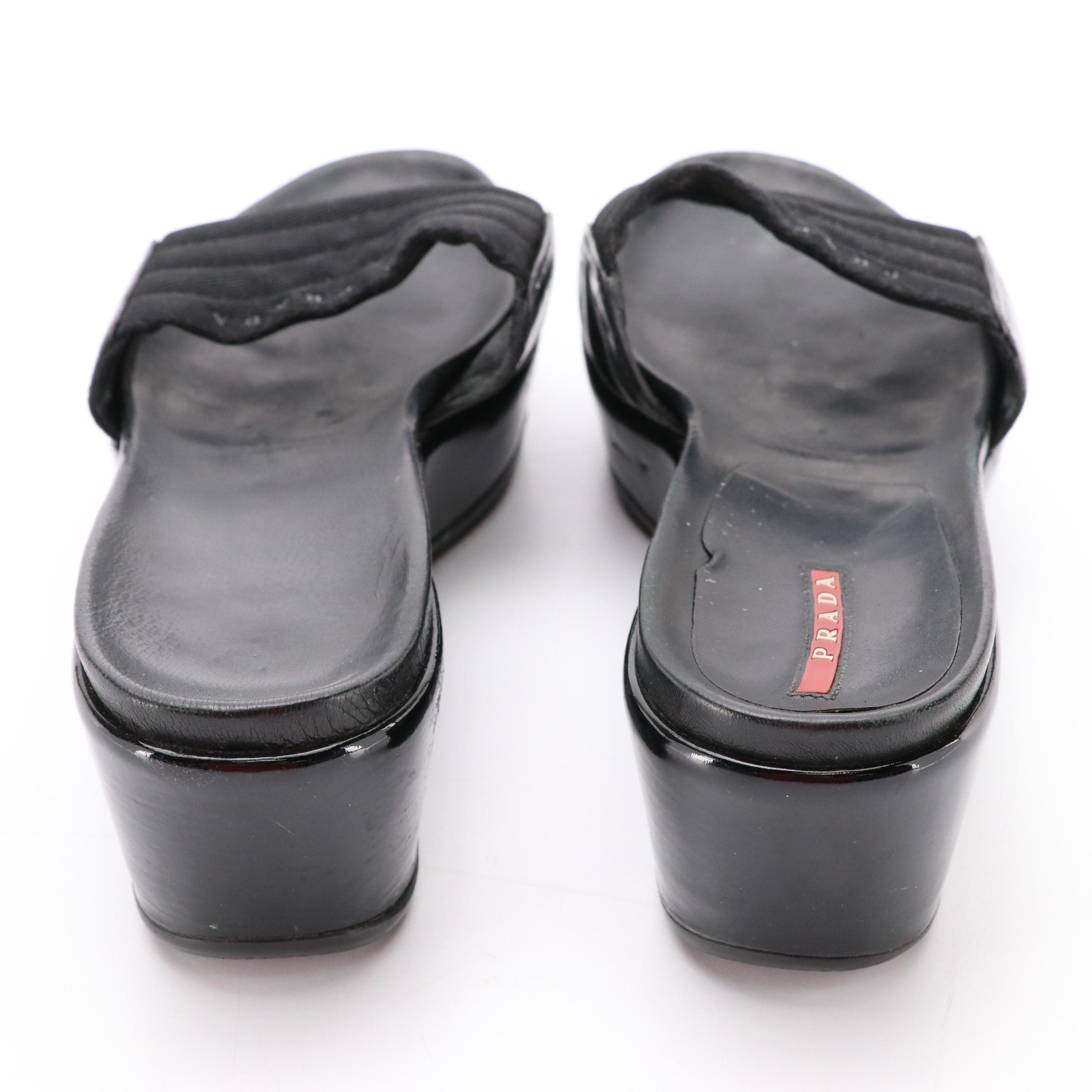 Prada Sport Platform Wedge Sandals in Patent Leather/Leather