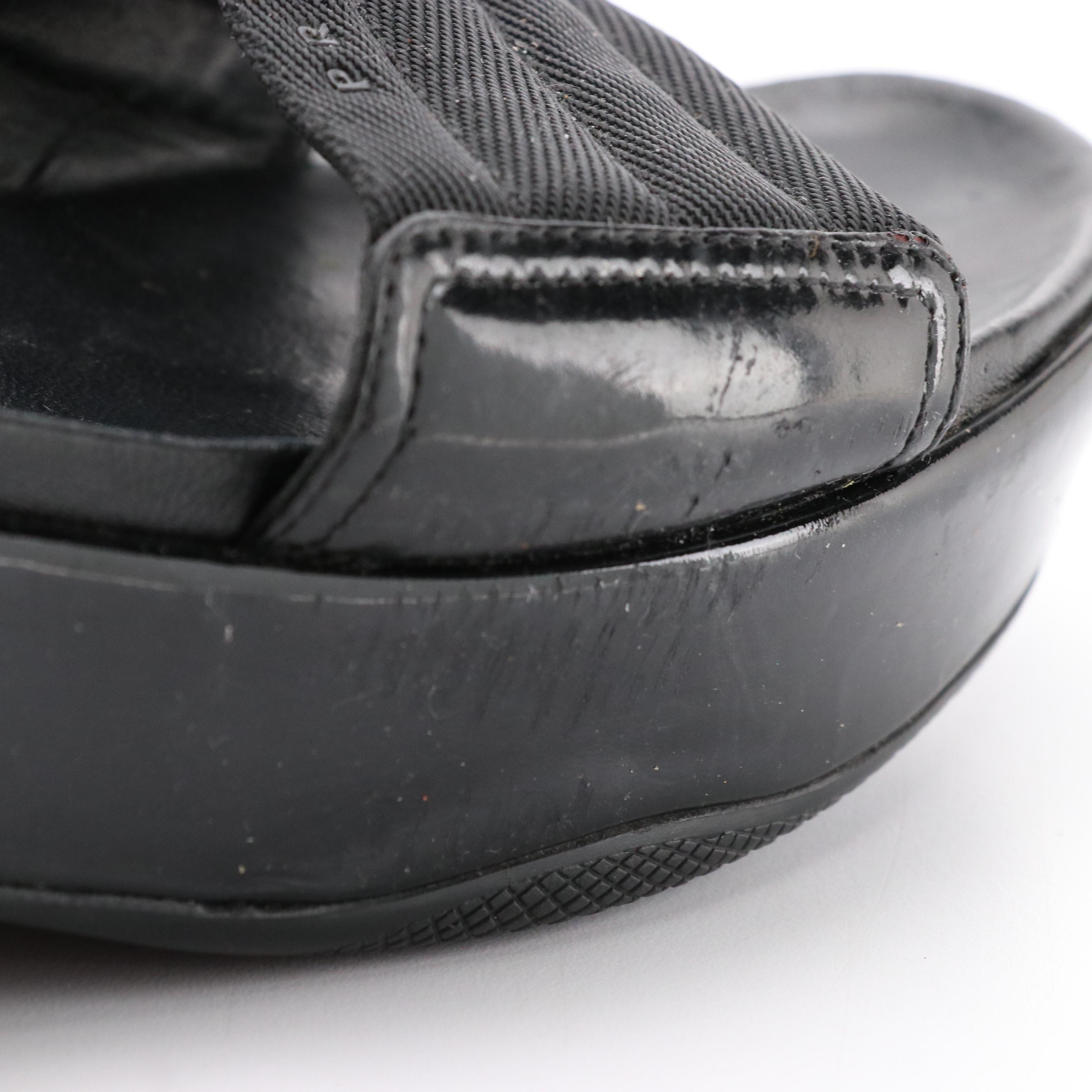 Prada Sport Platform Wedge Sandals in Patent Leather/Leather