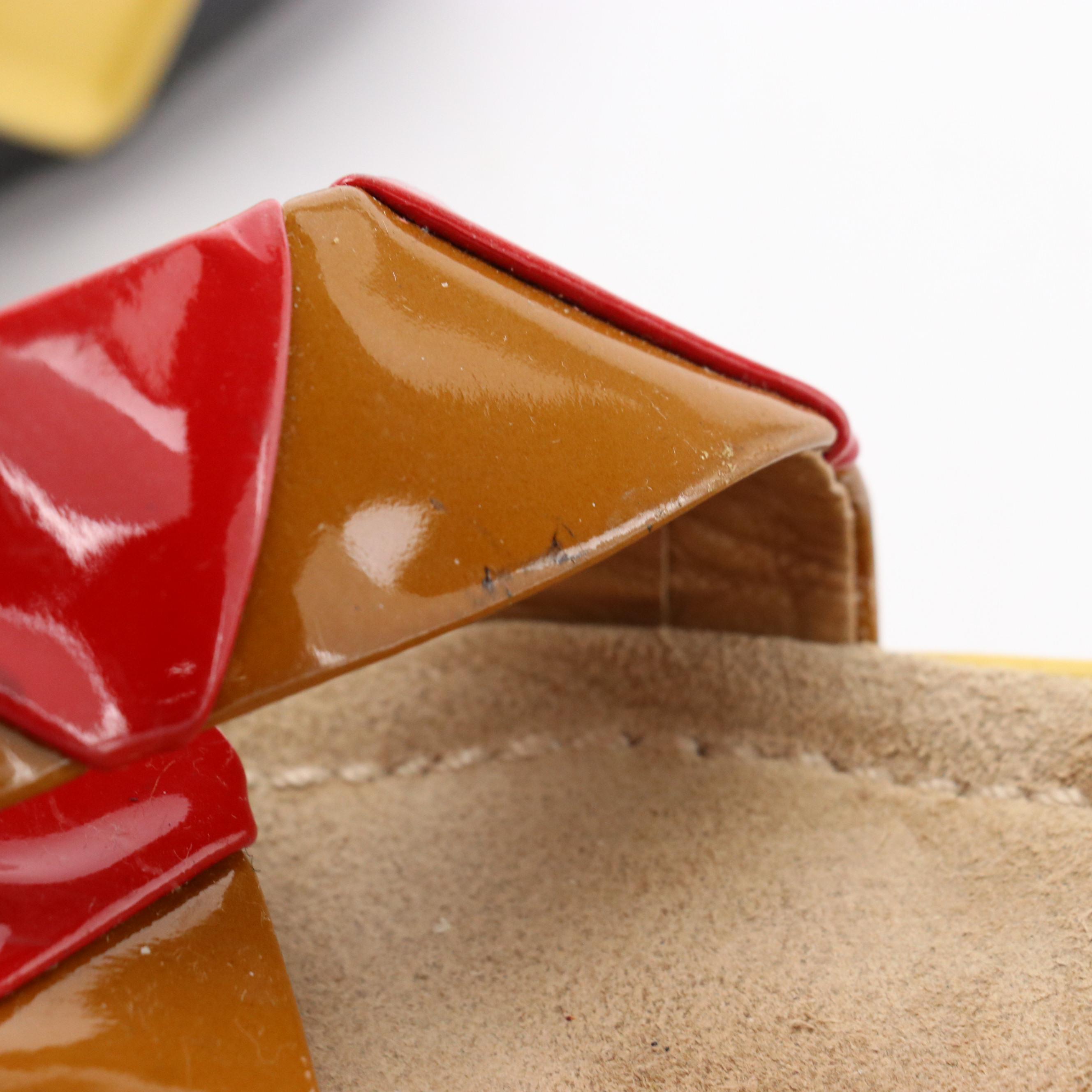 Prada Kitten Heel Sandals in Harlequin Pattern Patent Leather