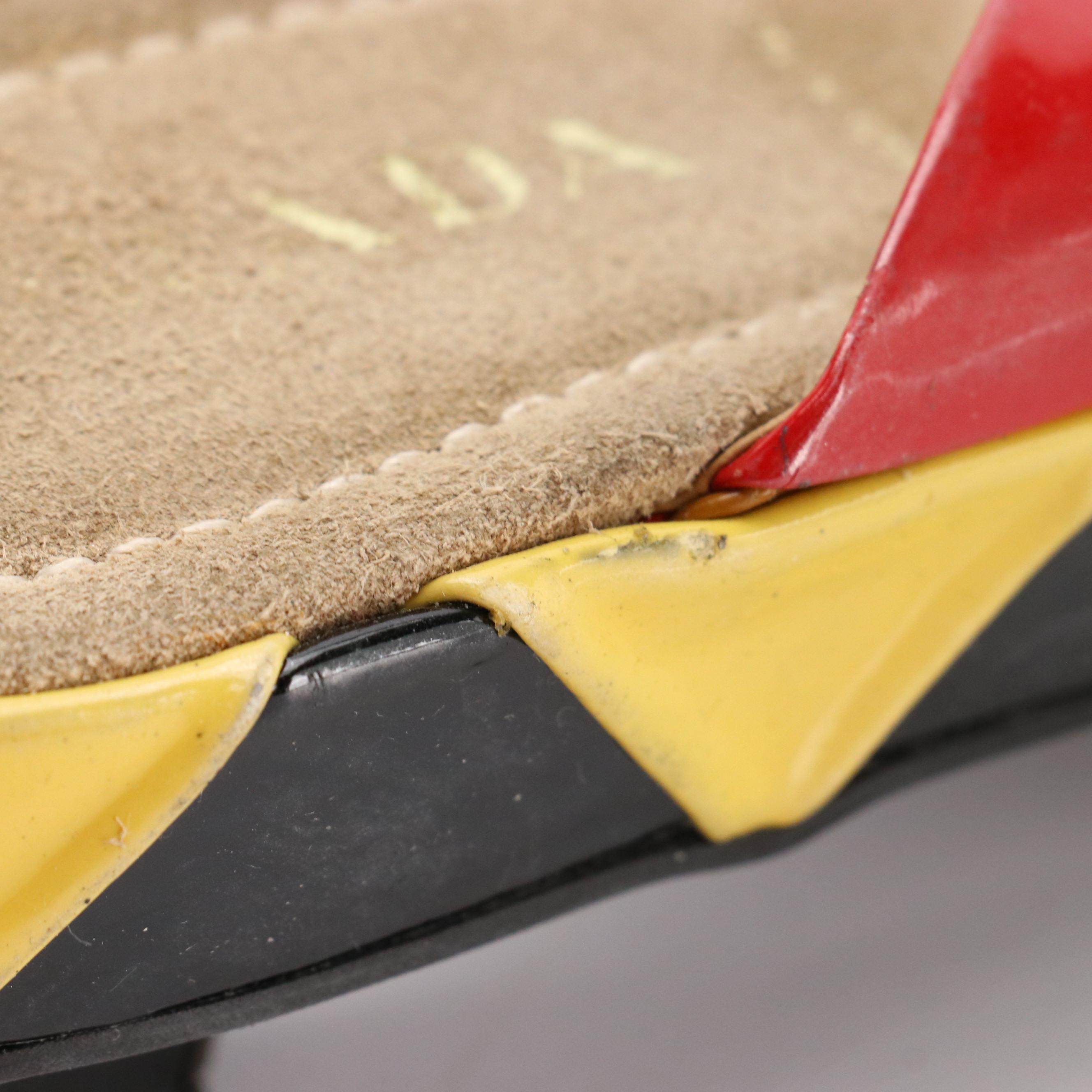 Prada Kitten Heel Sandals in Harlequin Pattern Patent Leather