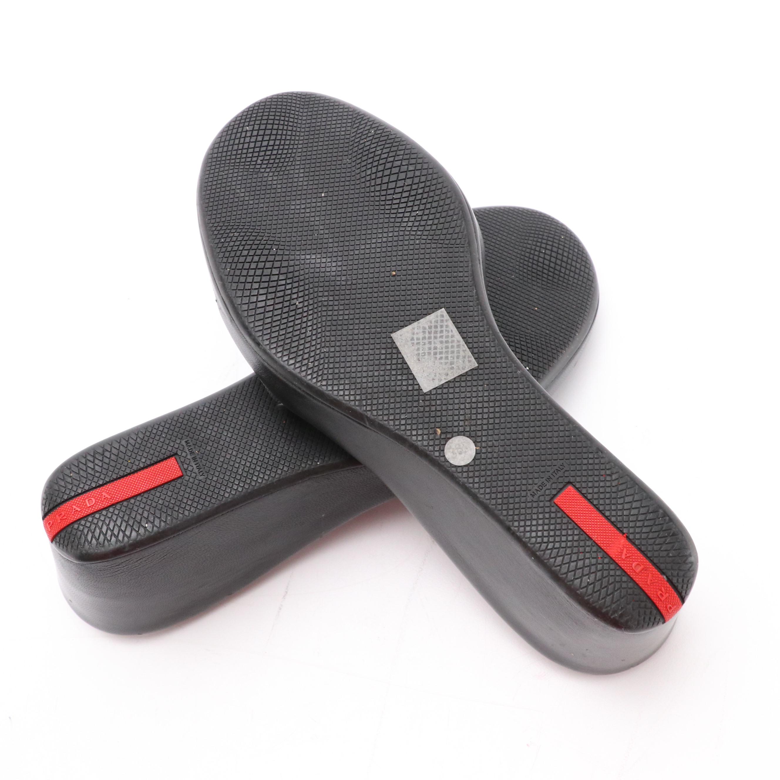 Prada Sport Leather Logo Wedge Sandals