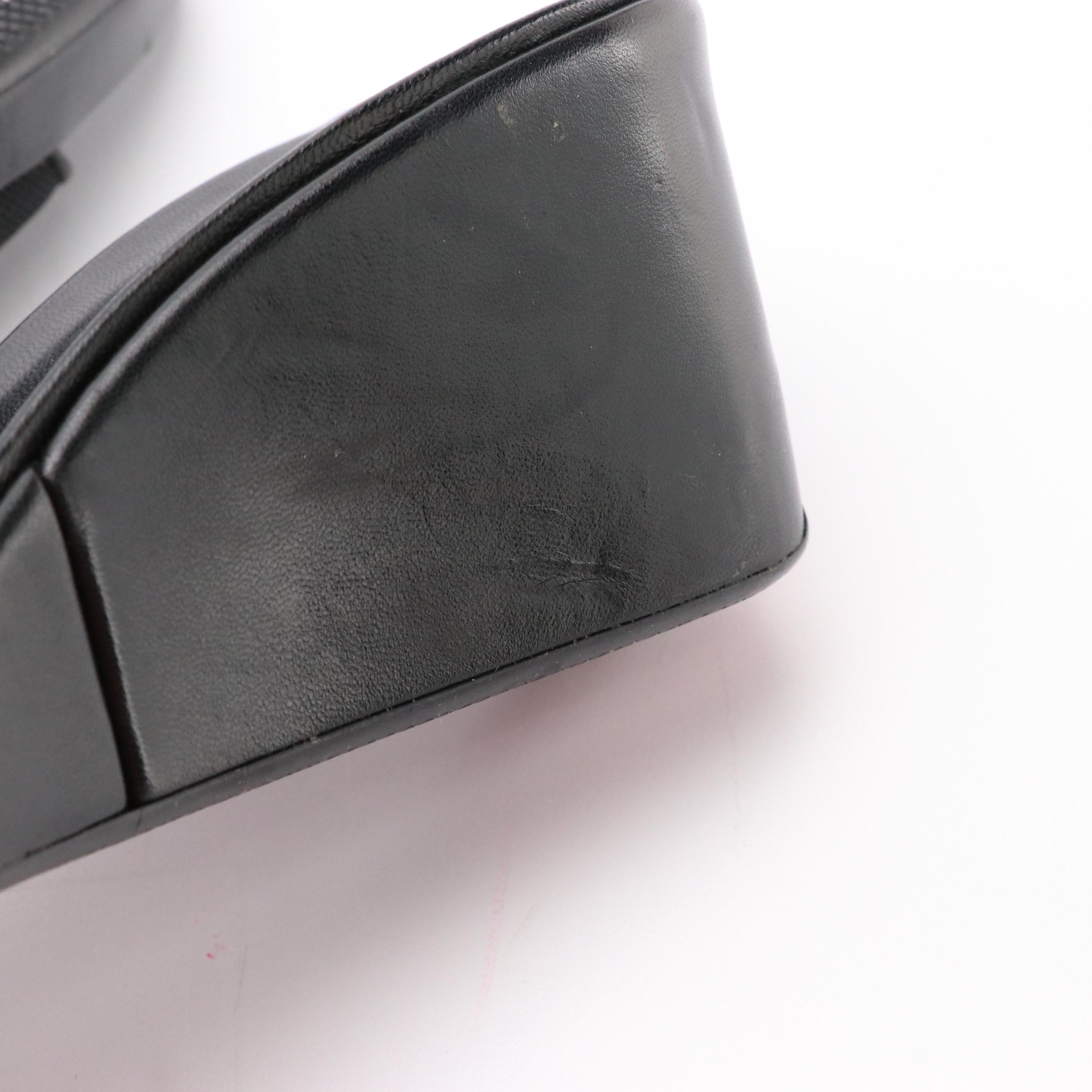 Prada Sport Leather Logo Wedge Sandals