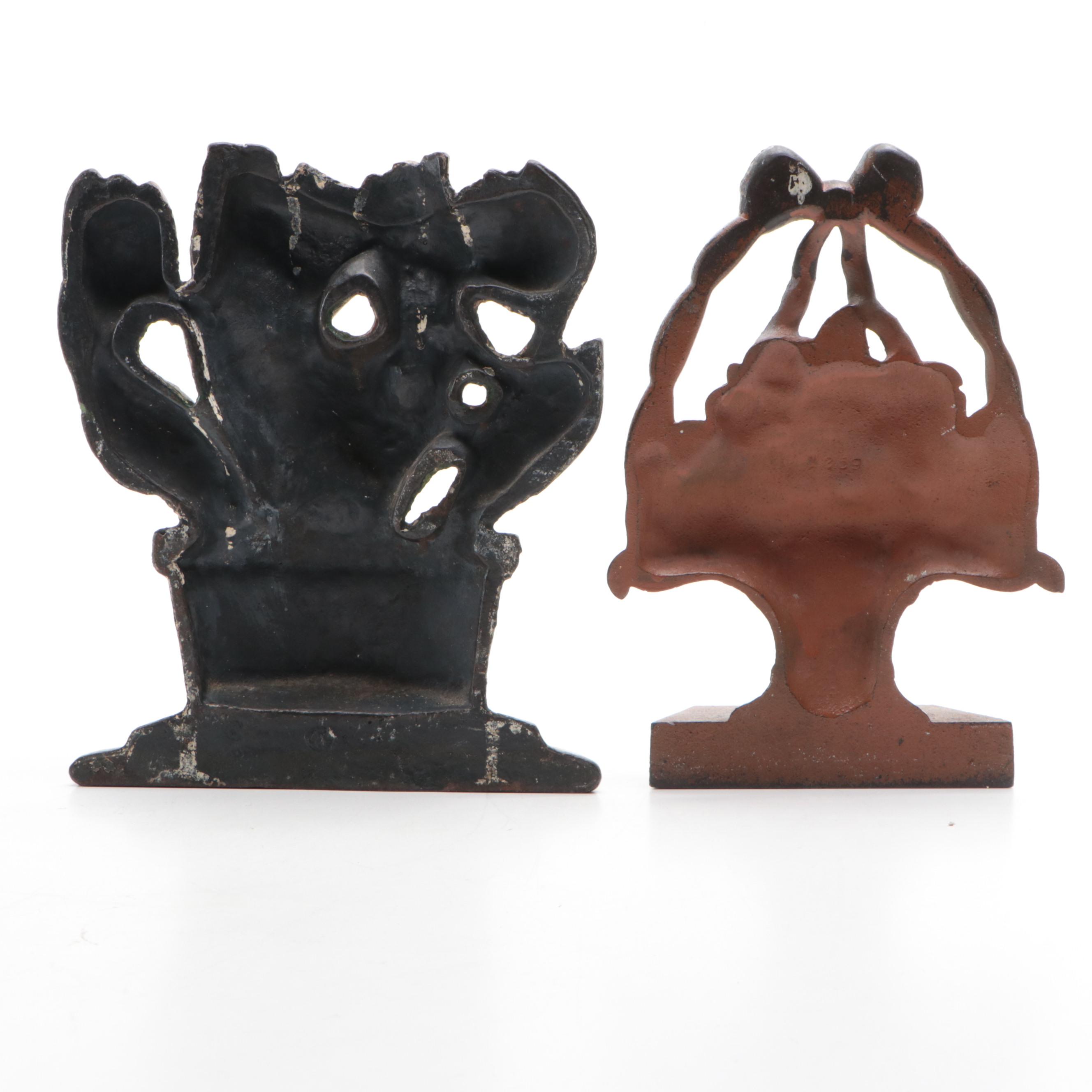 Cold-Painted Cast Iron National "Tulips" & Judd's Flower Basket #1259 Doorstops