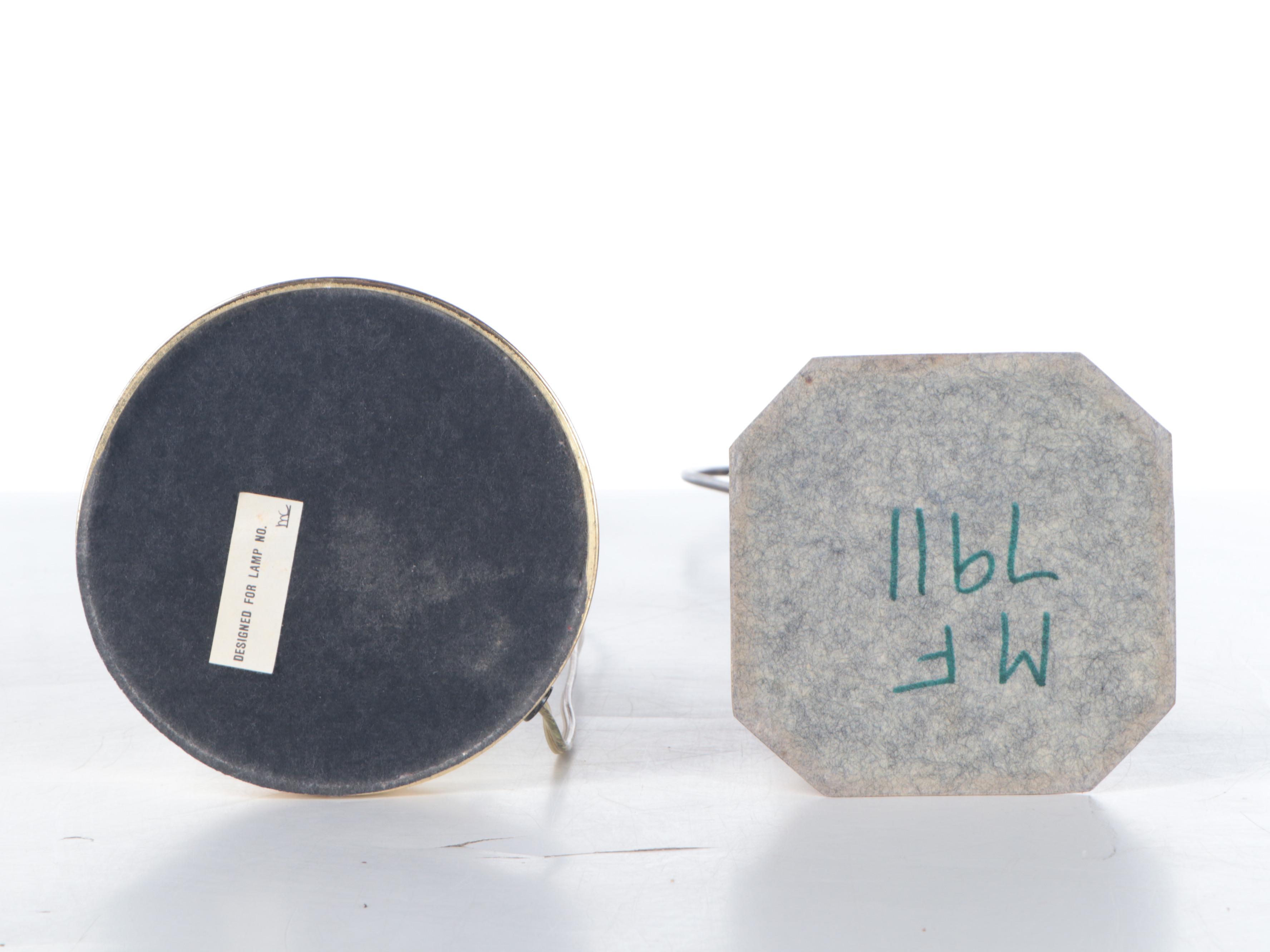 Lacquered Brass and Mauve Enameled Candlestick Table Lamps, Late 20th C.