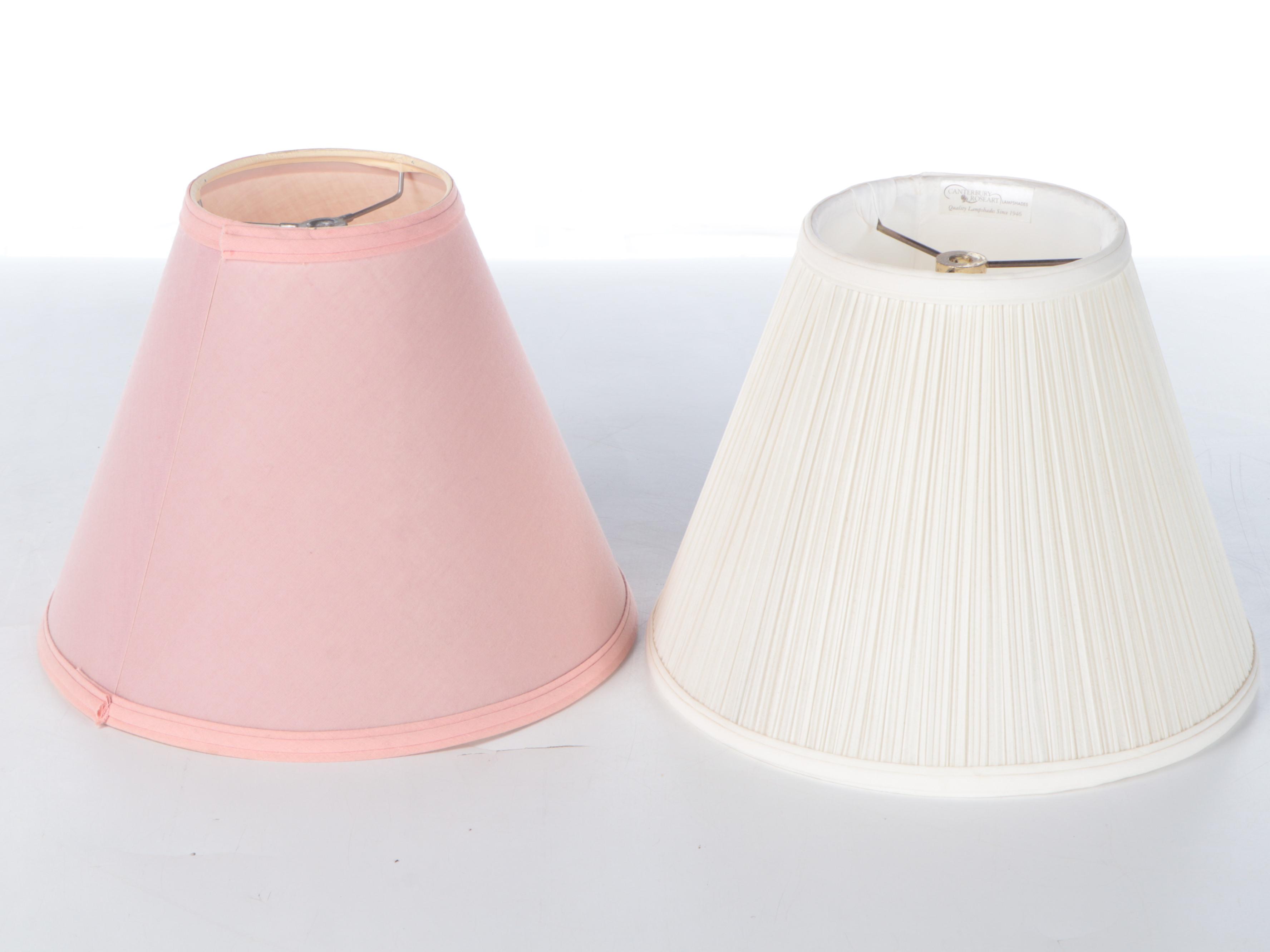 Lacquered Brass and Mauve Enameled Candlestick Table Lamps, Late 20th C.