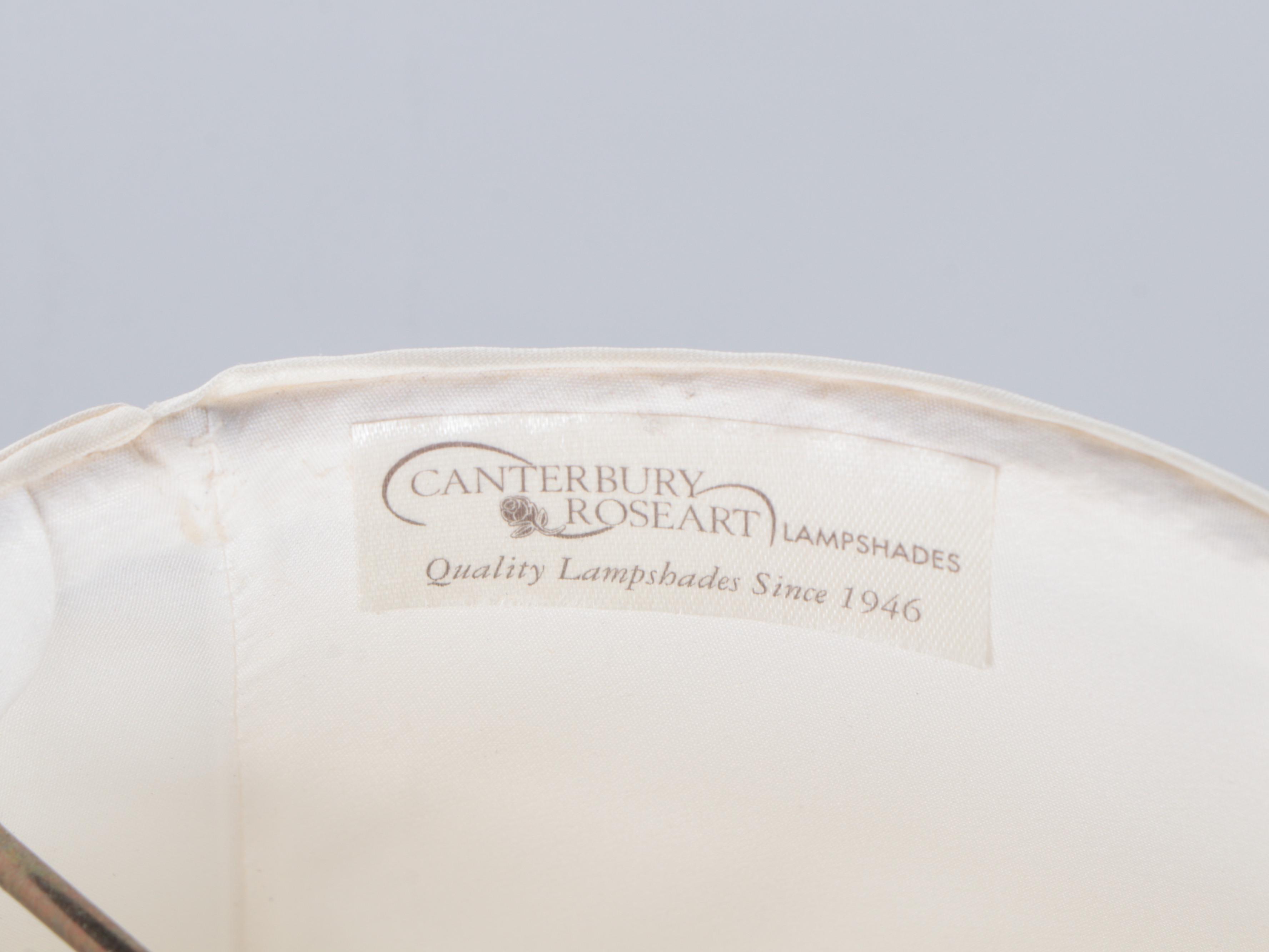 Lacquered Brass and Mauve Enameled Candlestick Table Lamps, Late 20th C.