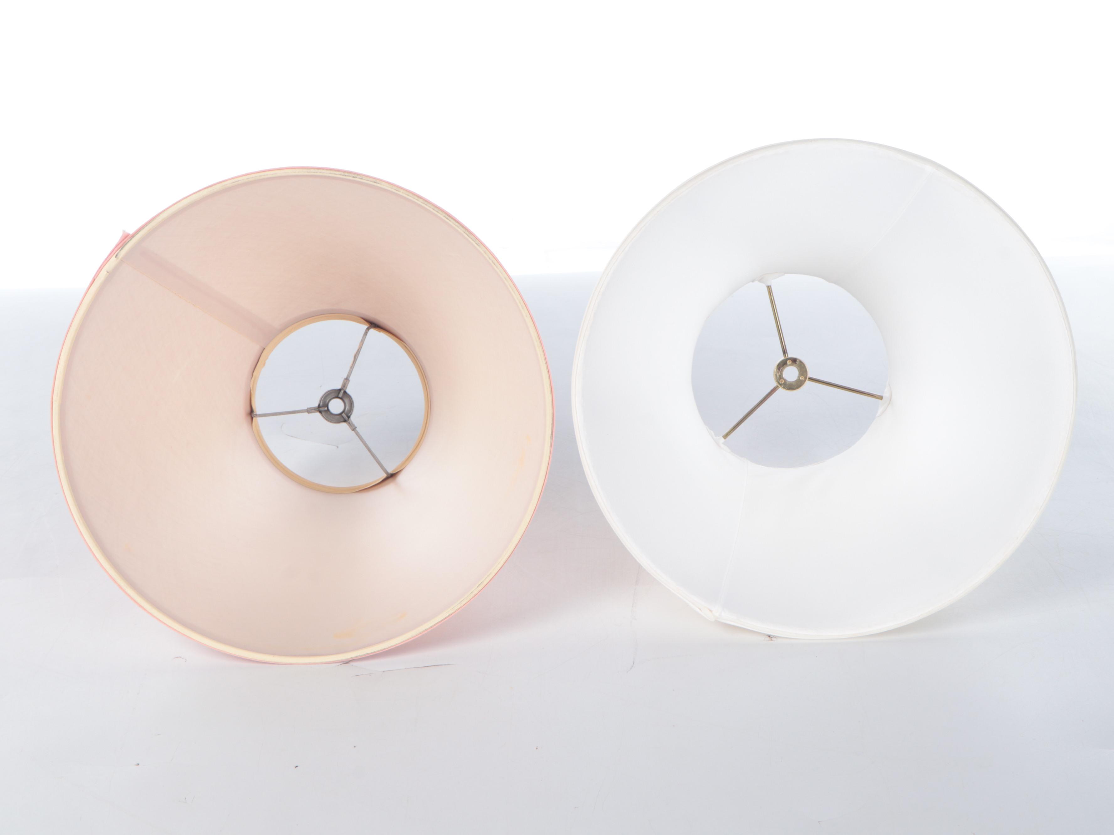 Lacquered Brass and Mauve Enameled Candlestick Table Lamps, Late 20th C.