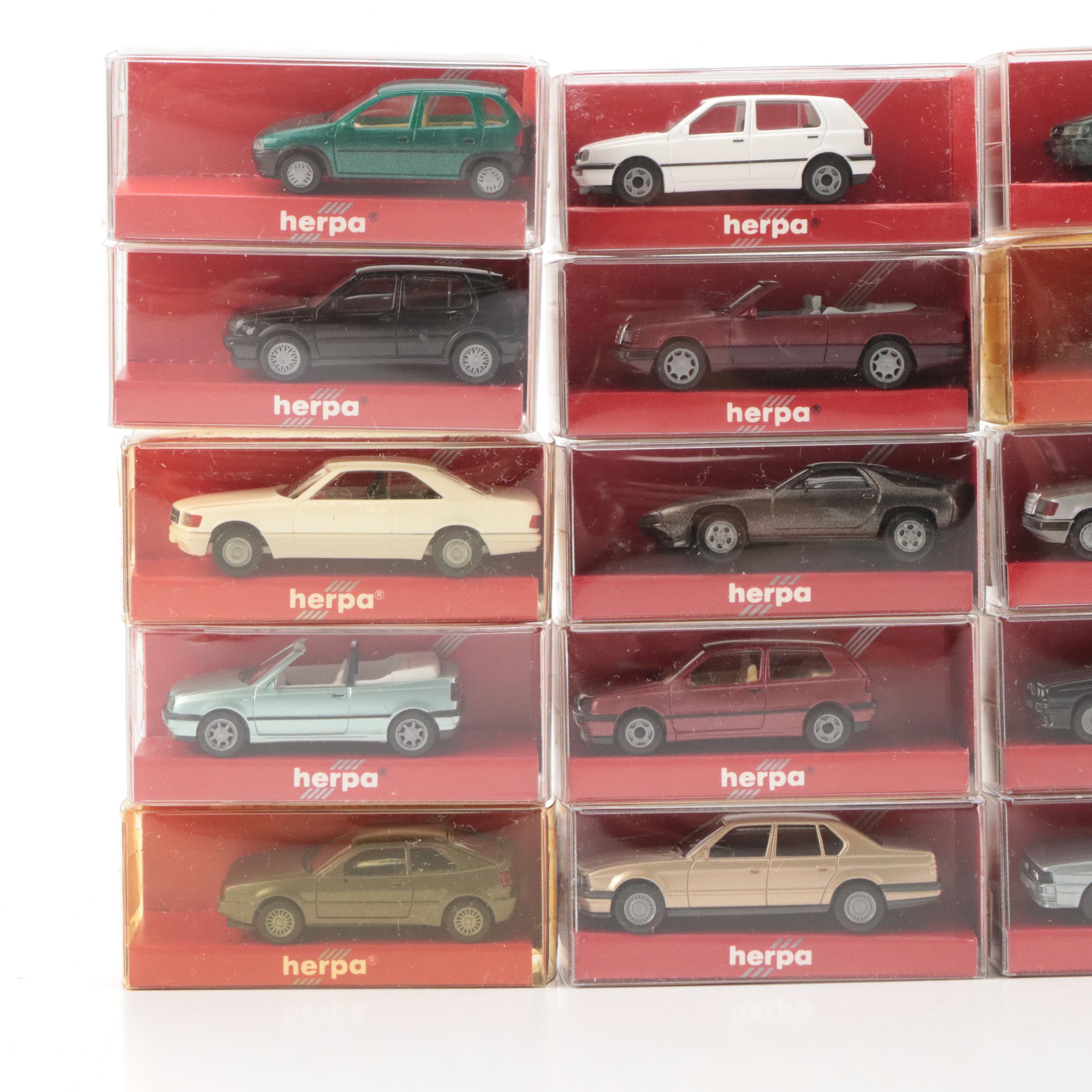 Herpa HO Scale Model VWs, Mercedes-Benz, Porsche & More Automobiles, 20th C.