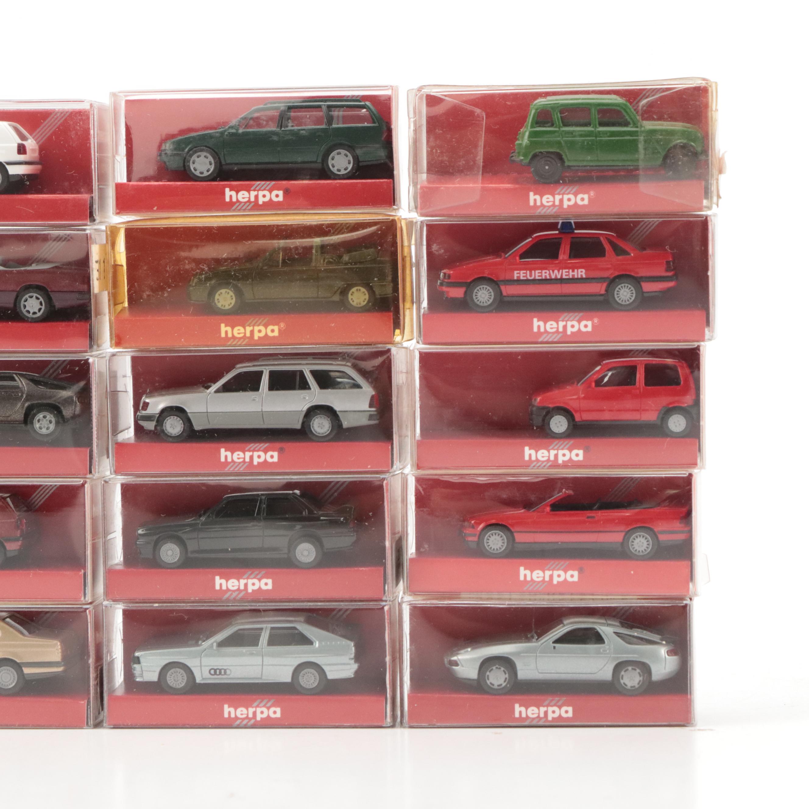 Herpa HO Scale Model VWs, Mercedes-Benz, Porsche & More Automobiles, 20th C.
