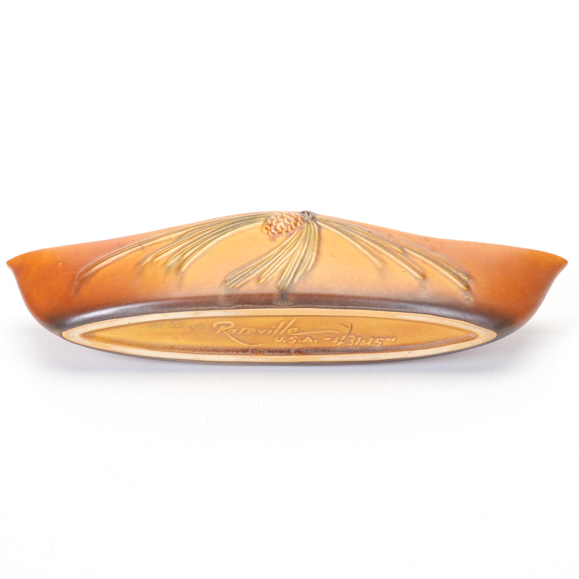 Roseville Pottery "Pine Cone Modern" Brown Console Bowl, 1950s