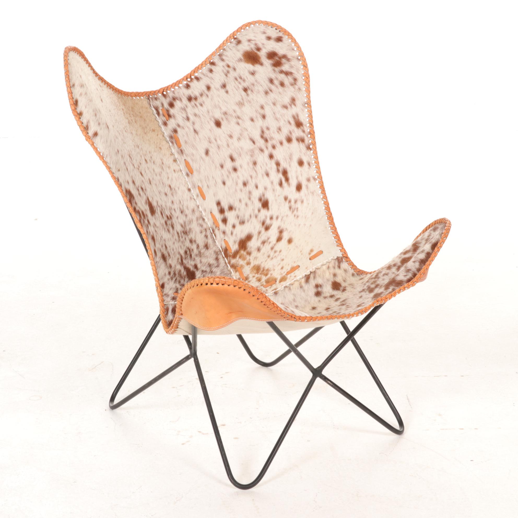 Cowhide and Leather Upholstered Butterfly Sling Chair, 21st Century