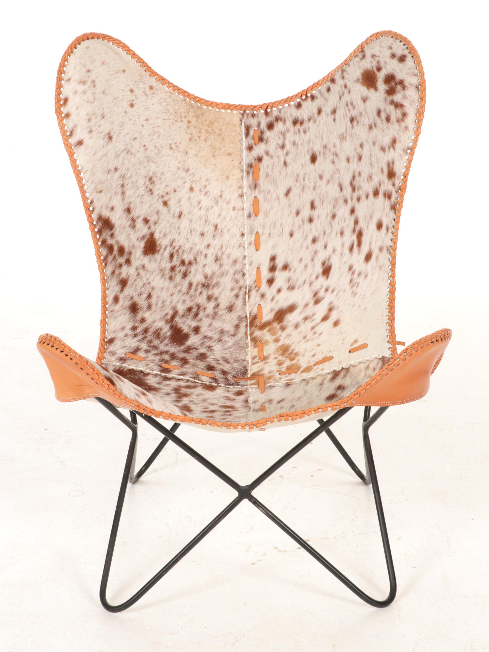 Cowhide and Leather Upholstered Butterfly Sling Chair, 21st Century