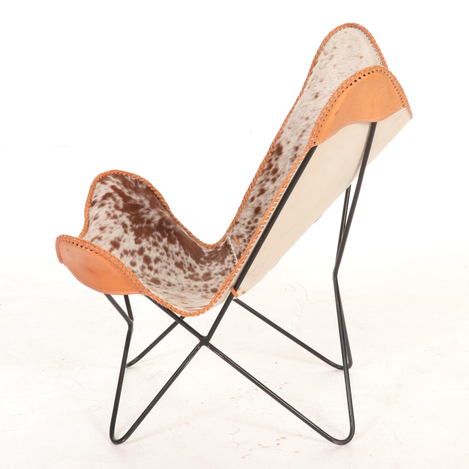 Cowhide and Leather Upholstered Butterfly Sling Chair, 21st Century