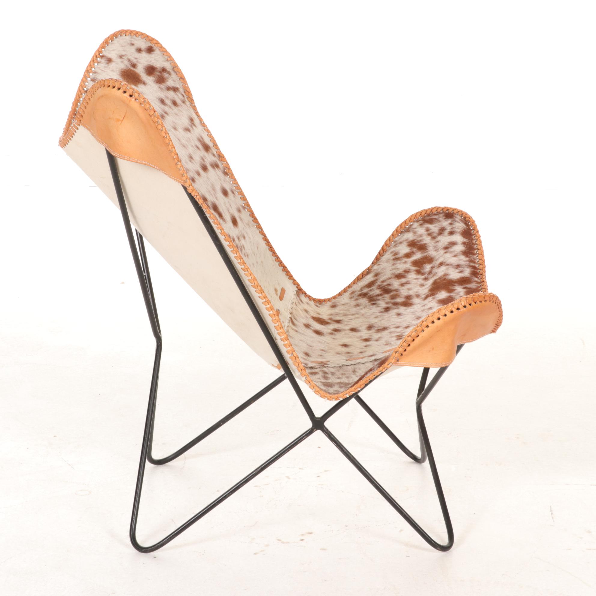 Cowhide and Leather Upholstered Butterfly Sling Chair, 21st Century