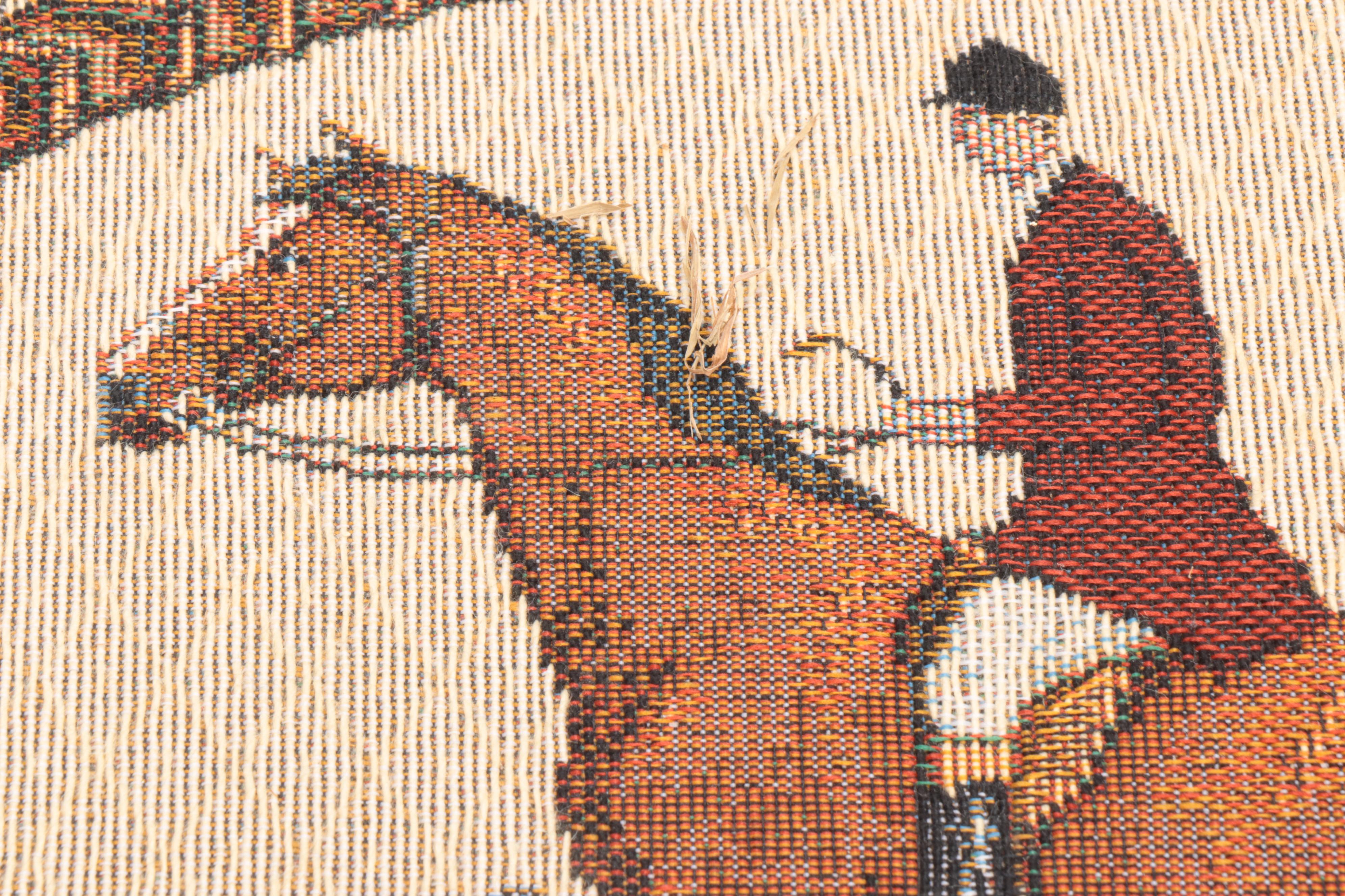 Mahogany Magazine Rack with Fox Hunt Motif Upholstered Wood Footstool