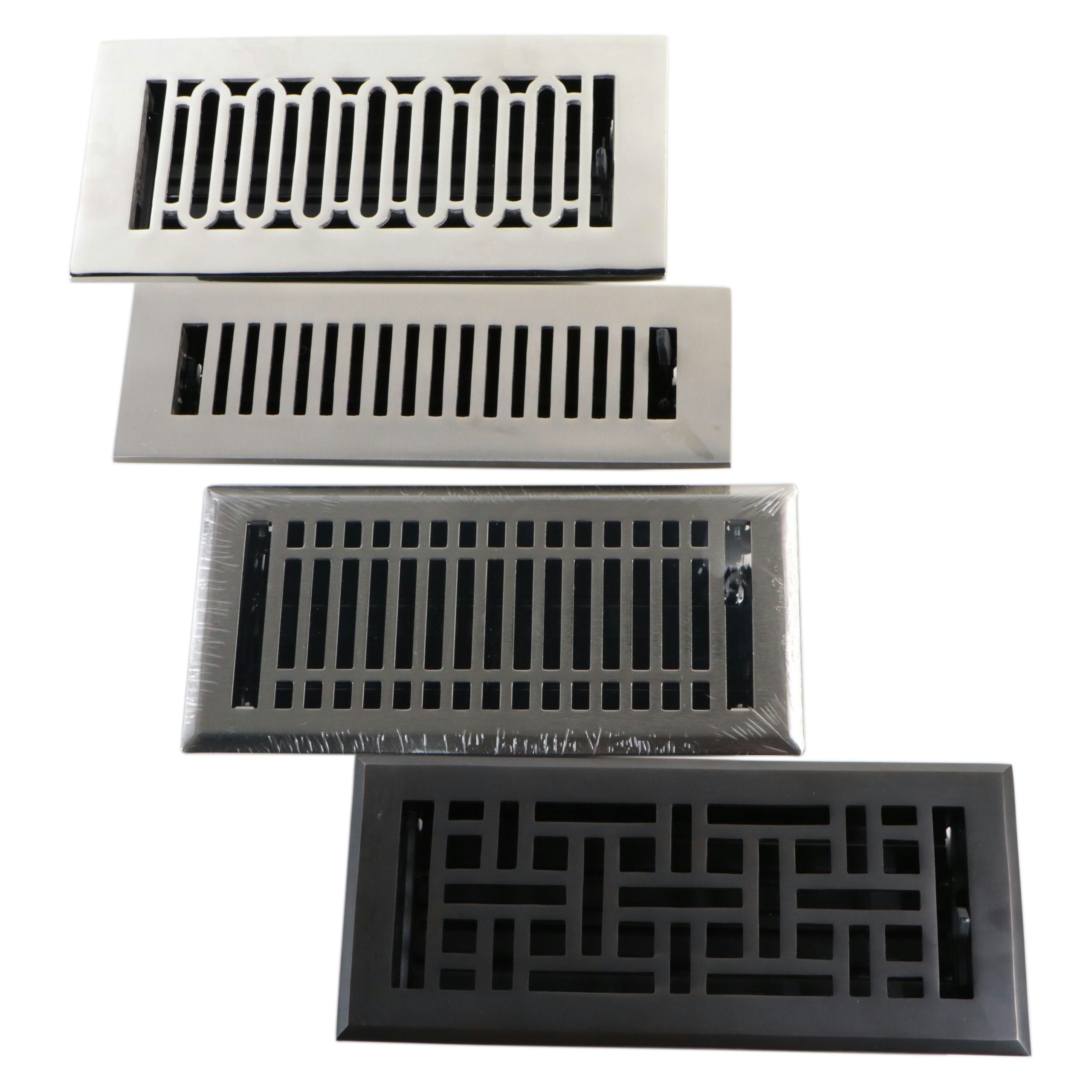 Matte Black and Brushed Nickel Floor Registers