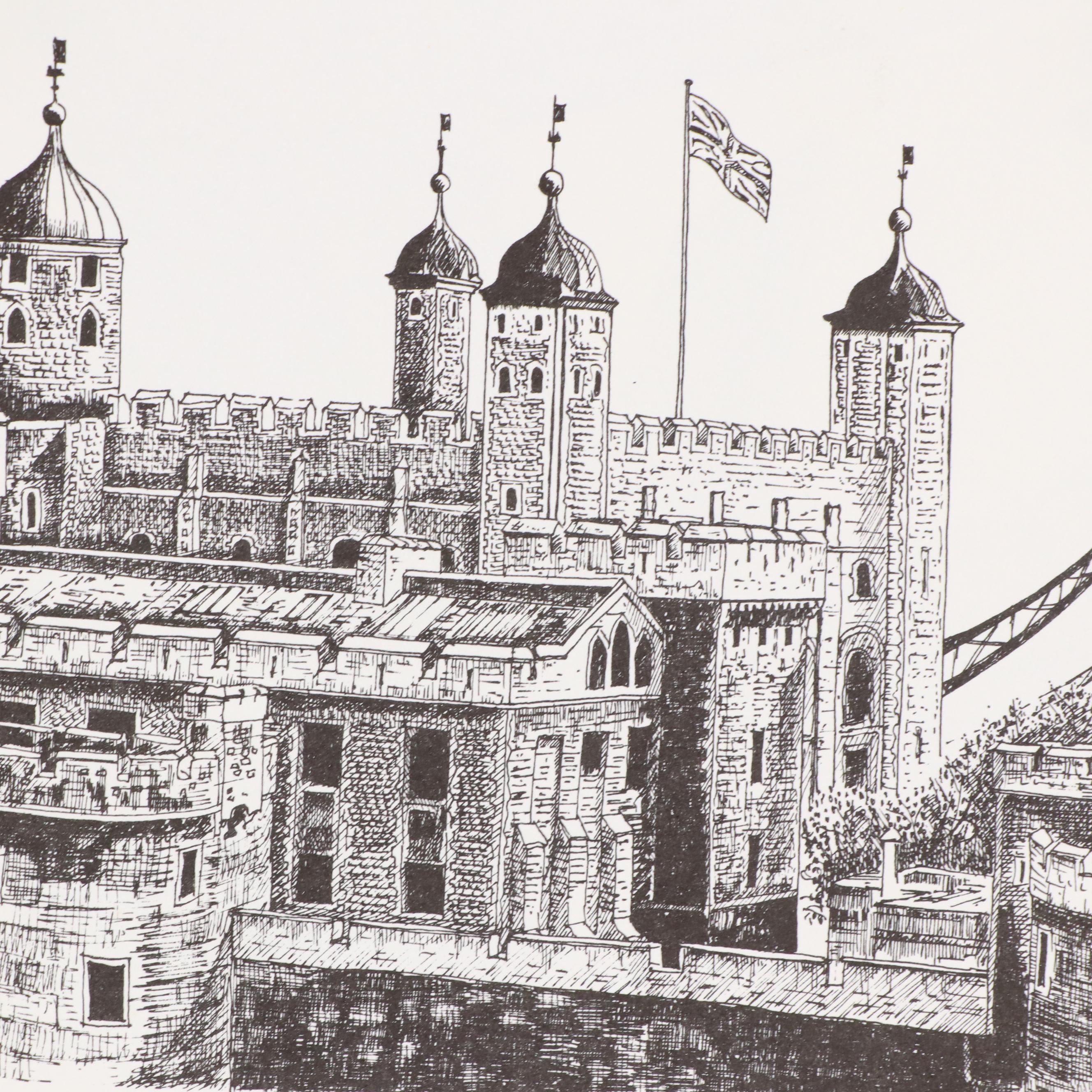 London Cityscape Lithographs After Bernard Smith Including "The Tower of London"