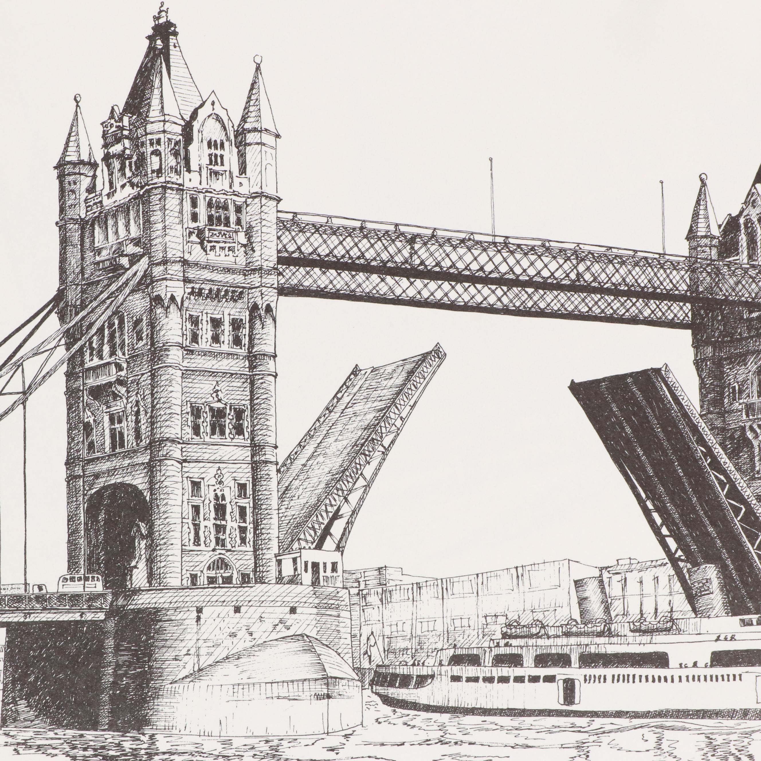 London Cityscape Lithographs After Bernard Smith Including "The Tower of London"