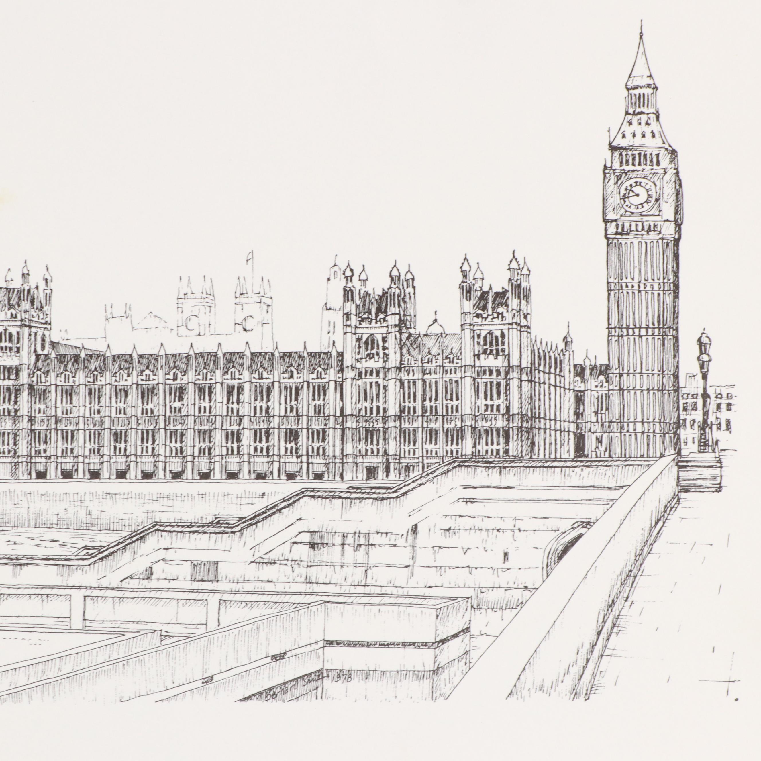 London Cityscape Lithographs After Bernard Smith Including "The Tower of London"