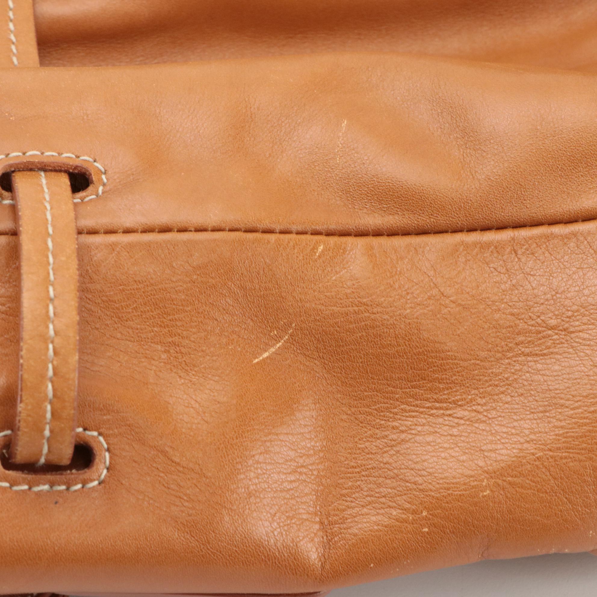 Prada Drawstring Tassel Bucket Bag in Brown Calfskin Leather