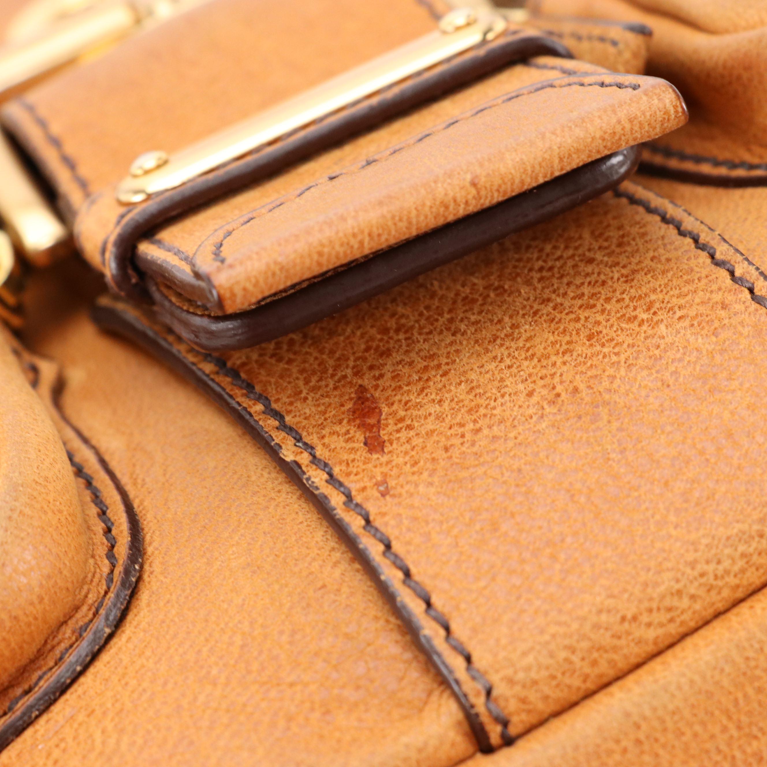 Prada Double-Pocket Buckle Front Shoulder Bag in Copper Leather