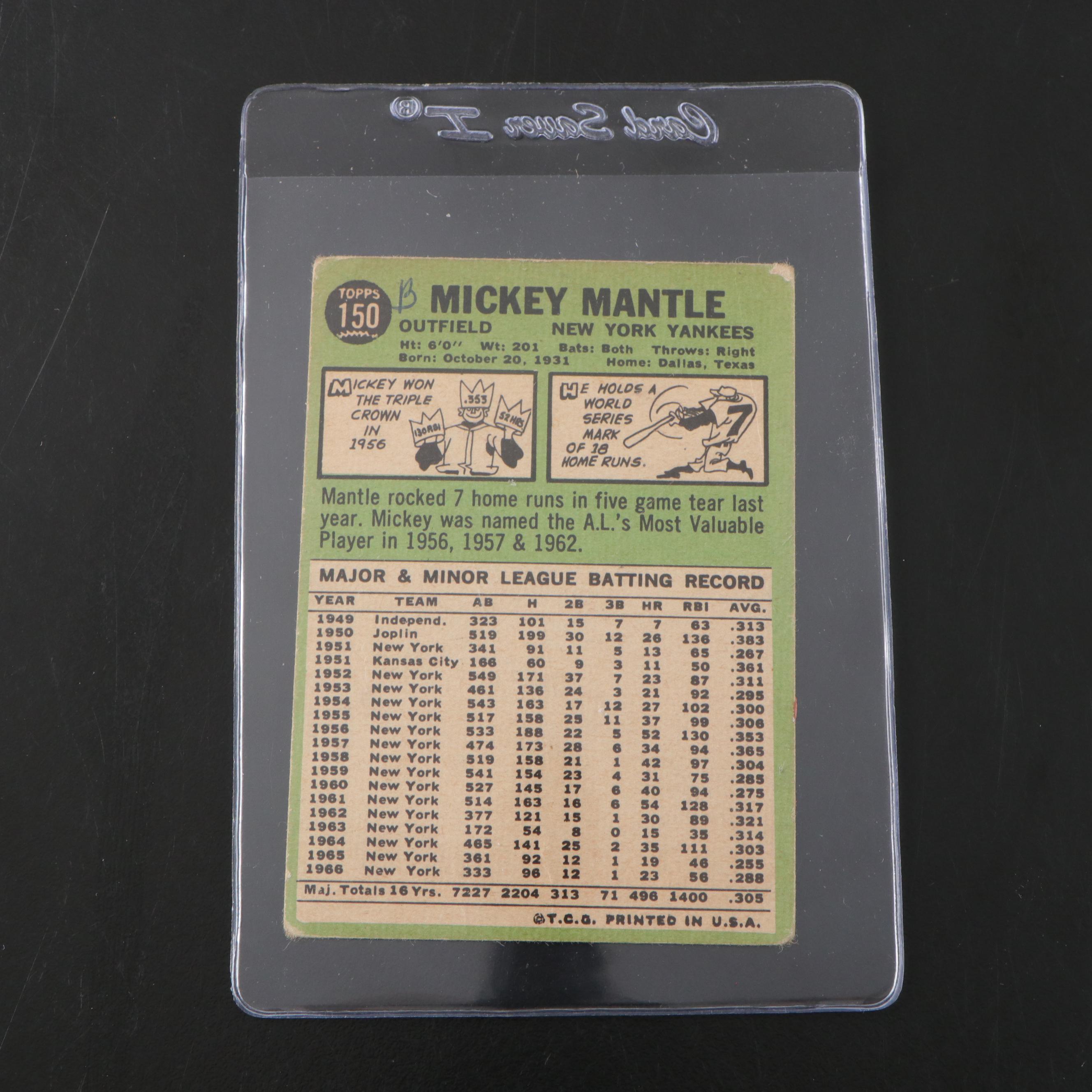 1967 Topps Mickey Mantle New York Yankees #150 Baseball Card