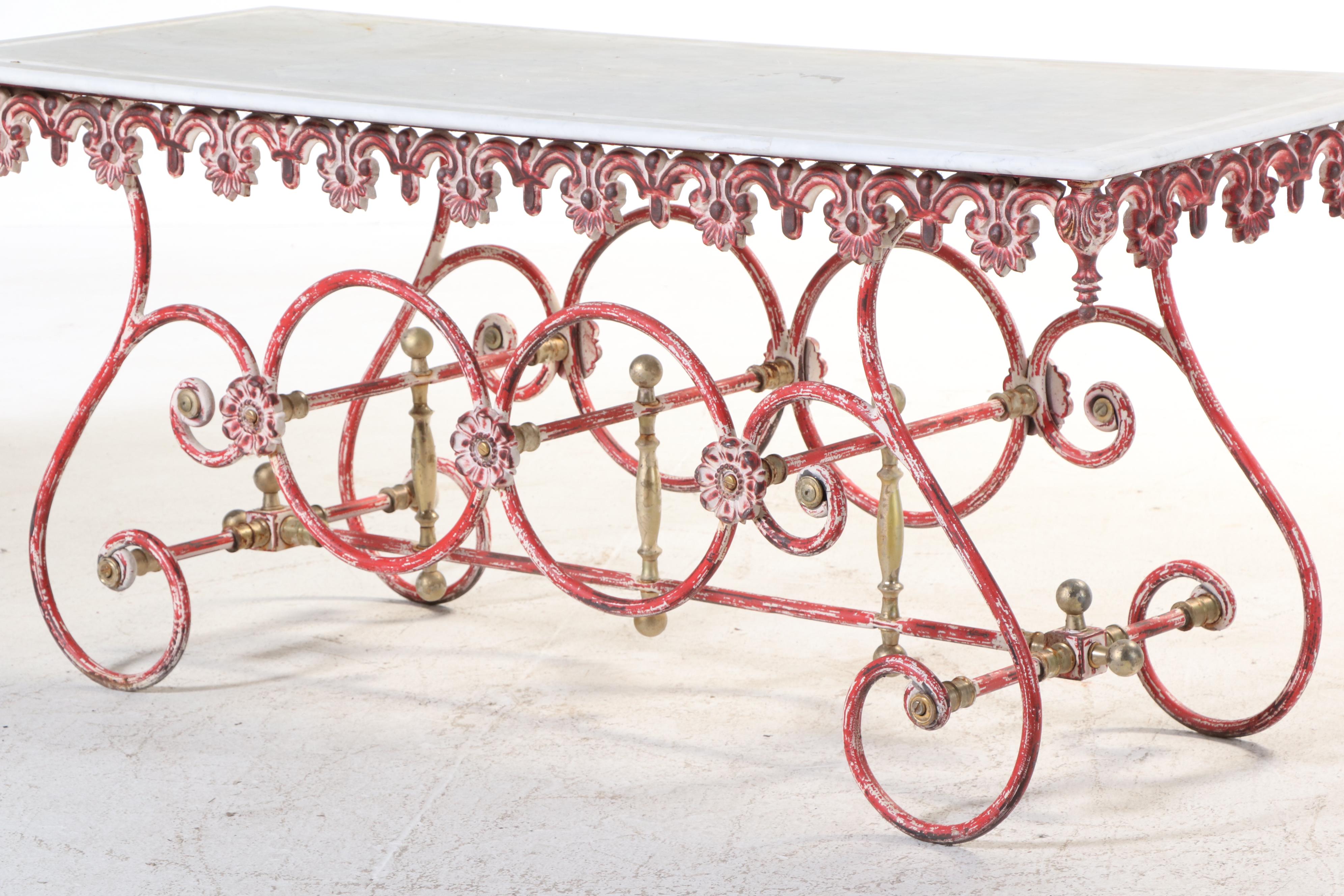 French Marble and Cast Iron Baker's Table